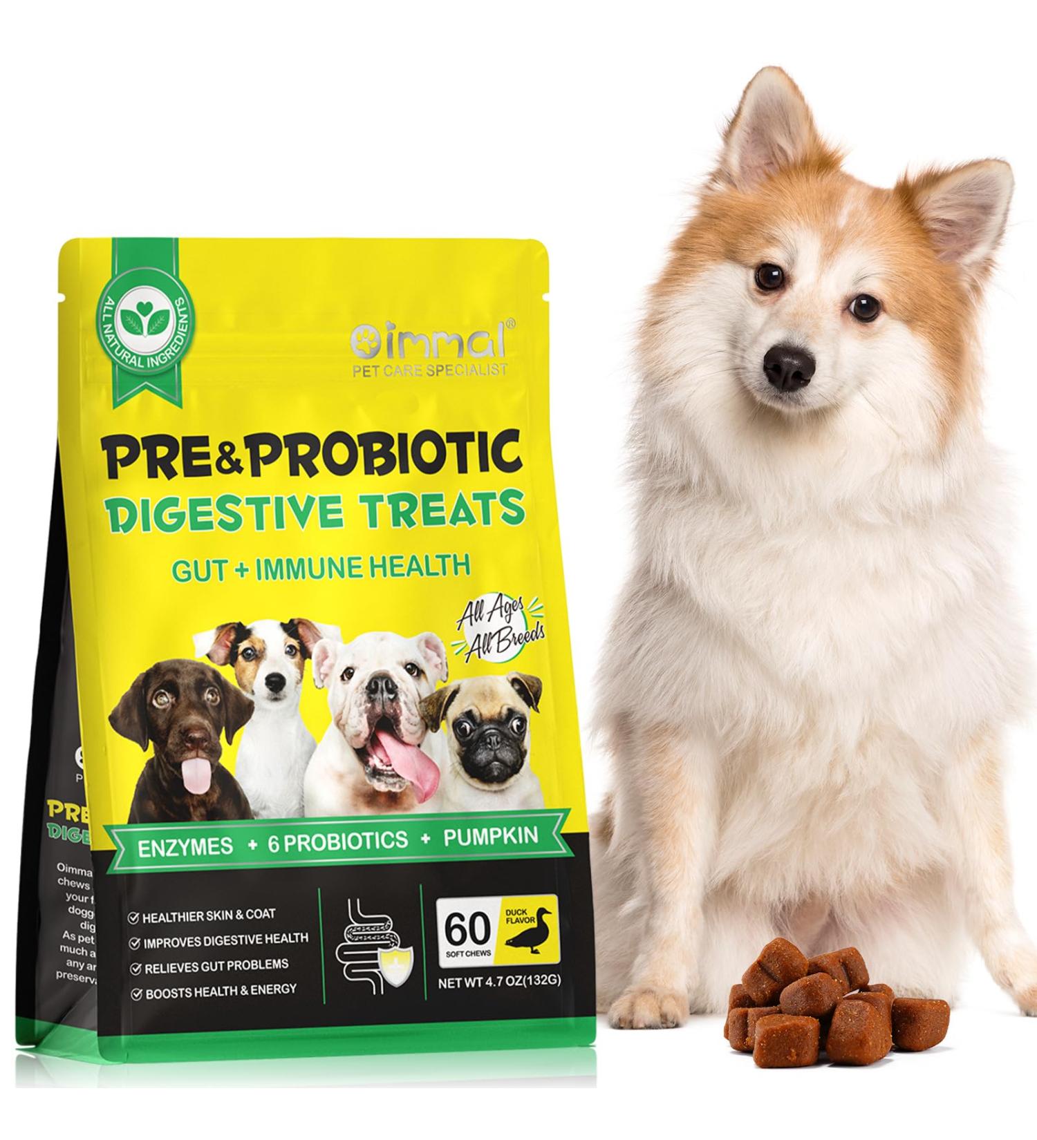Probiotics Chews for Dogs 60 Counts Pre & Digestive and Immunity Treats for Dog 60Pcs Support Gut Health Seasonal Allergies Itchy Skin for All Type Dogs (Duck Flavor) - Buy Online on GoSupps.com