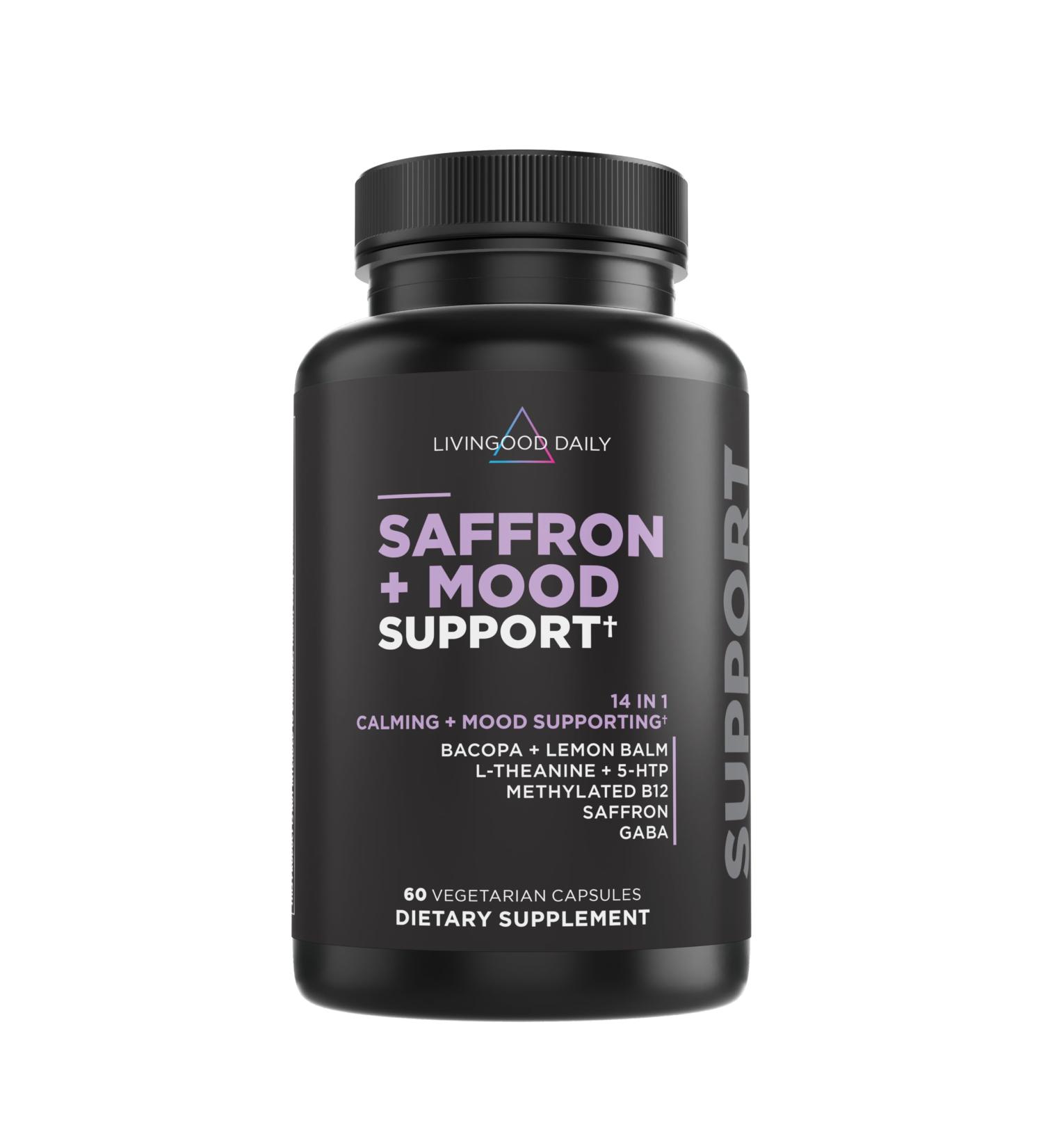 Livingood Daily Mood Support Supplement for Women & Men 14-in-1 Formula with L Theanine Lemon Balm GABA Saffron 5-HTP & B12 Supports Focus & Emotional Wellness Gluten Free Vegan 60 Capsules - Buy Online on GoSupps.com