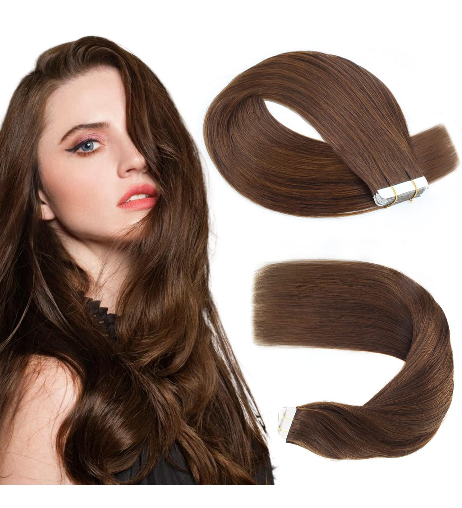 Sassina Double-Sided Tape in Hair Extensions - Real Chocolate Brown Seamless Skin Weft 45cm 20 Pieces 50g #3 - International Shipping Available - Buy Online on GoSupps.com