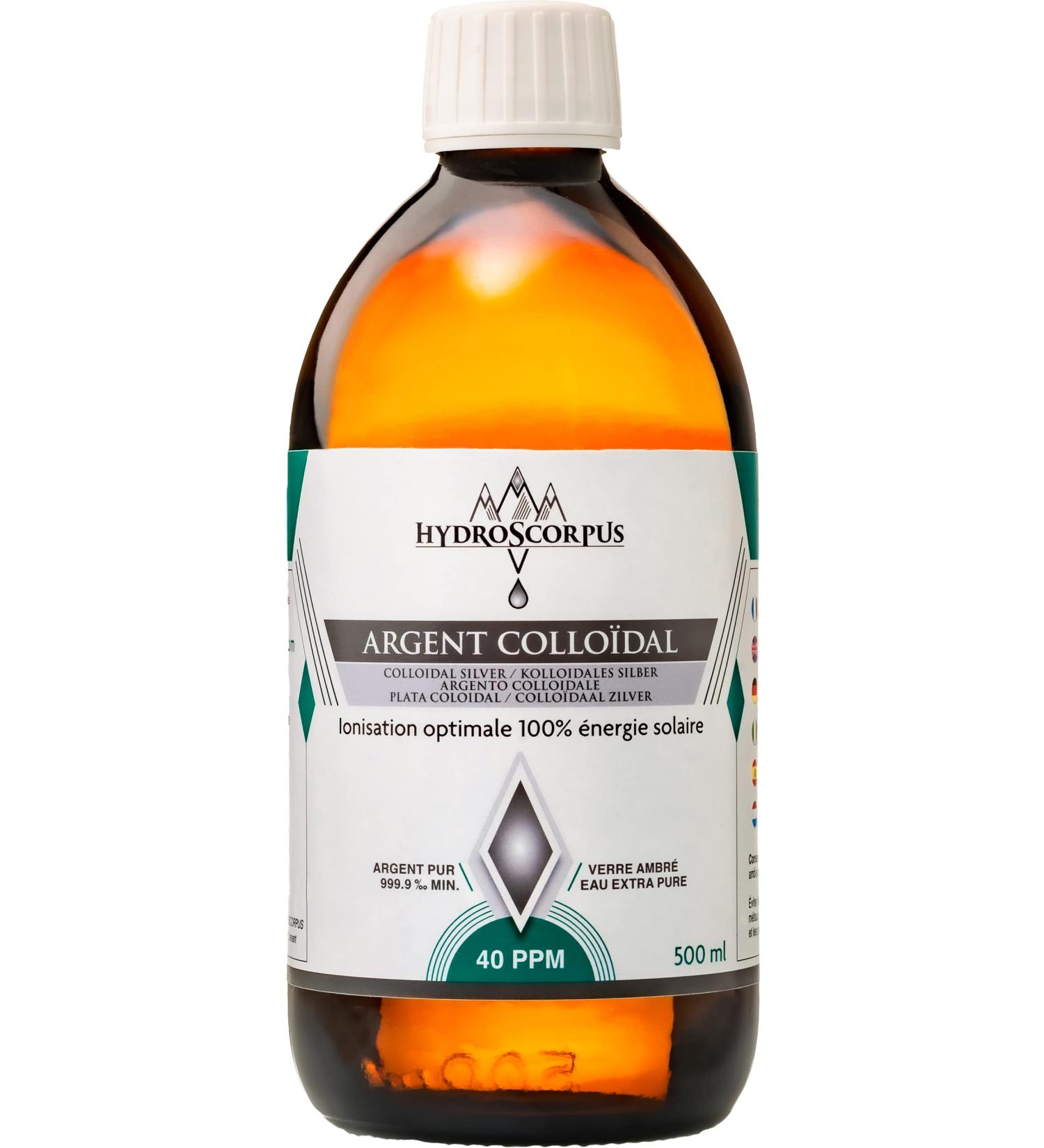 Colloidal Silver 40PPM BOTTLE GLASS 500ml Made in FRANCE 100% Natural Oligo element Bio Available 100% solar ionization 100% compostable packaging  - Buy Online on GoSupps.com