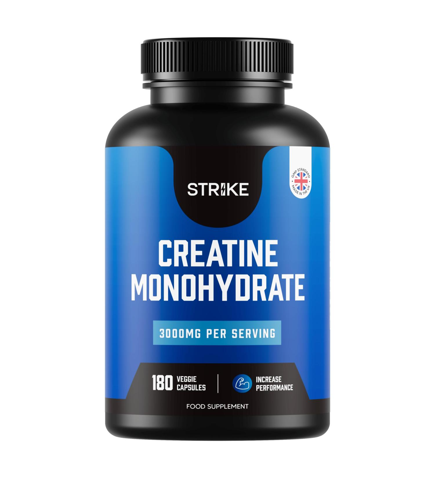 Creatine Monohydrate Capsules 3000mg - 180 Micronised Pure Unflavoured - Pre Workout Tablets for Men & Women - Vegan Keto Gluten-Free - Made in UK | 45 Servings - Buy Online on GoSupps.com