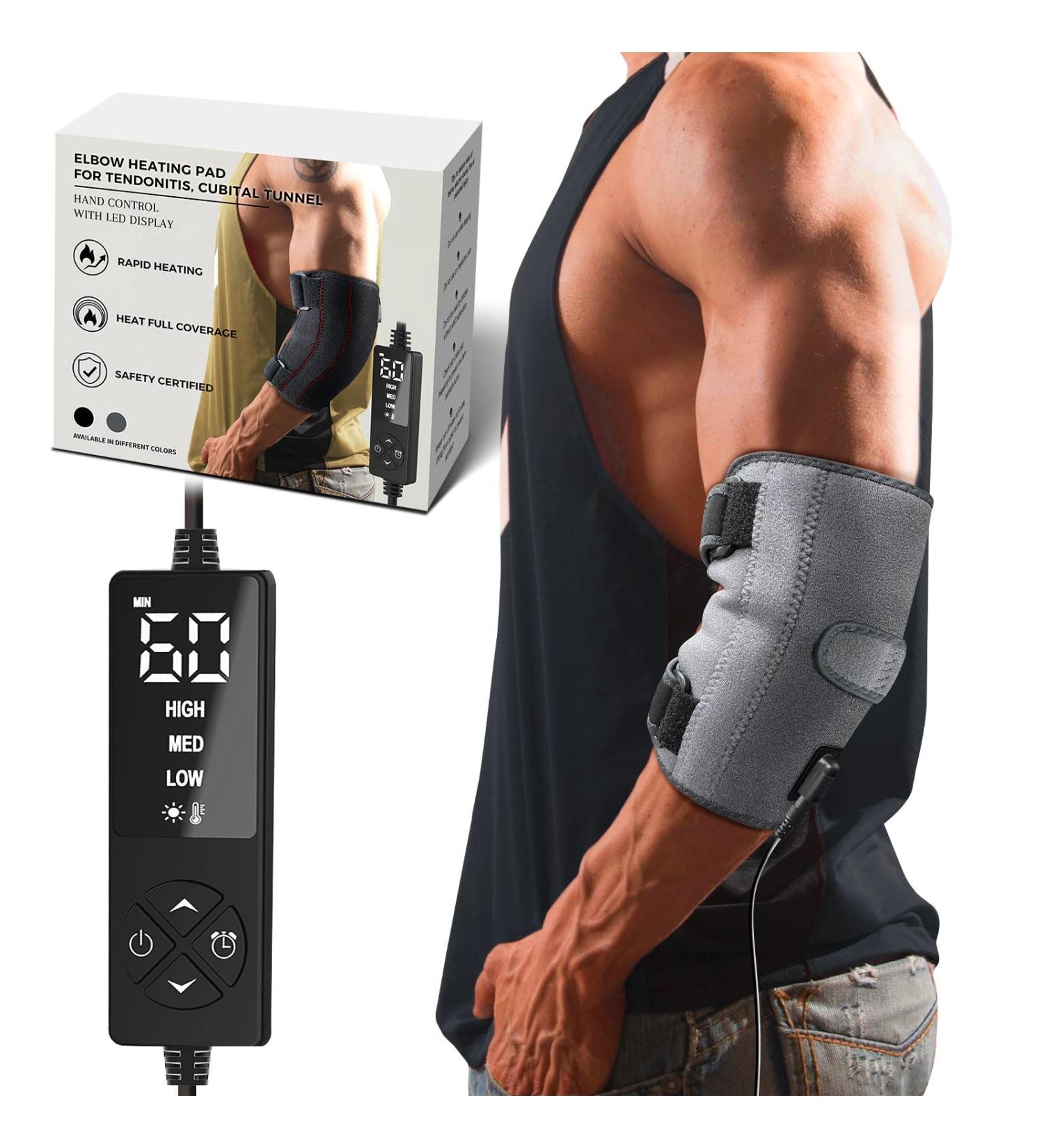 CREATRILL Elbow Heating Pad - Relief for Cubital Tunnel & Tennis Elbow | Heated Brace with Auto Off & Moist Heat Option - Gray - Buy Online on GoSupps.com