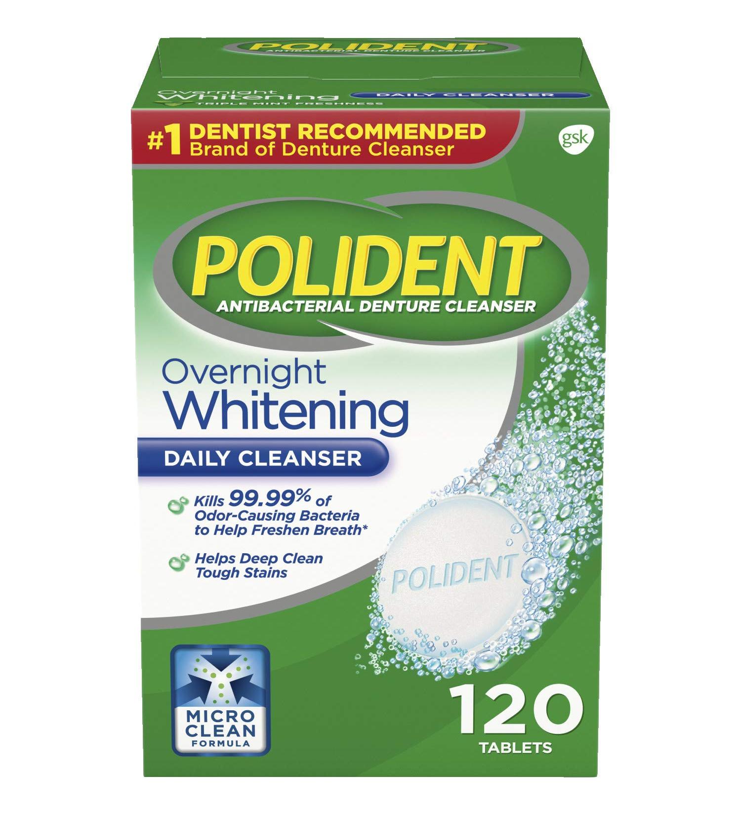 Polident Overnight Whitening Antibacterial Denture Cleanser 600 Tablets | Triple Mint Freshness - Pack of 5 - Buy Online on GoSupps.com