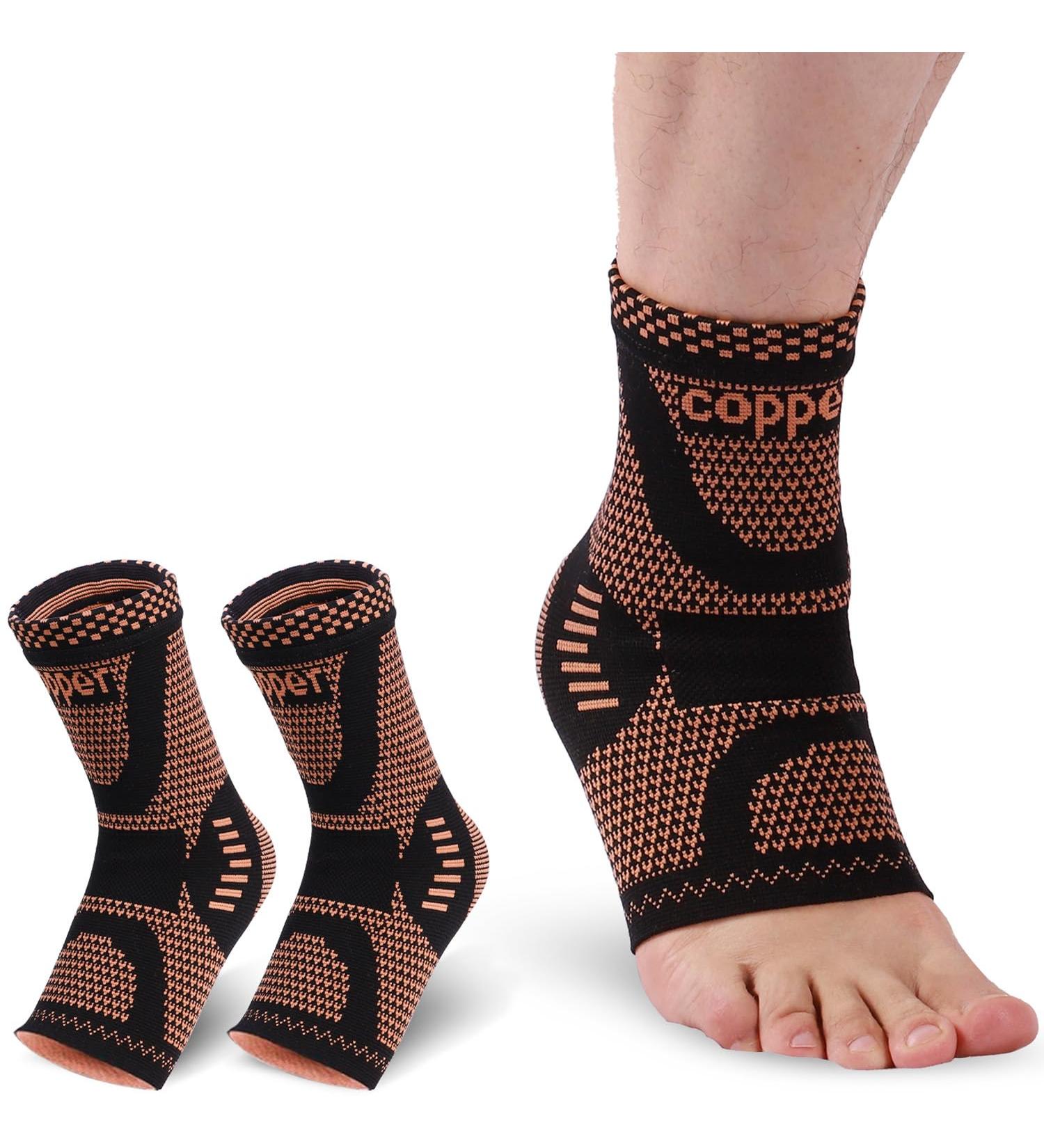 Shop Copper Ankle Brace Support for Men & Women - Compression Sleeve for Plantar Fasciitis Achilles Tendonitis & Sprained Ankle Pain Relief (Large - Buy Online on GoSupps.com