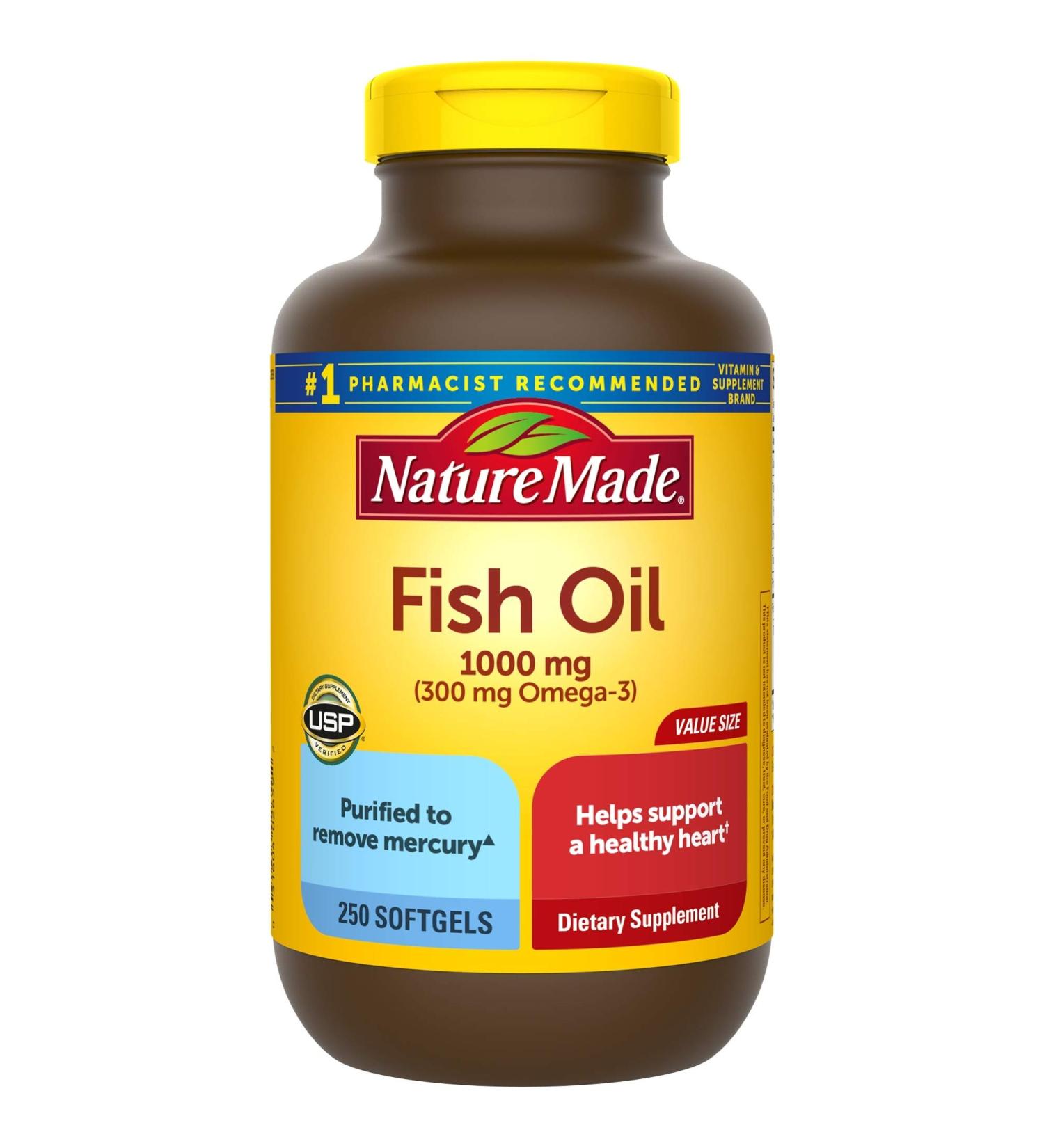 Nature Made Fish Oil 1000 mg - 250 Softgels | Omega-3 Supplement for Heart Health - Buy Online on GoSupps.com