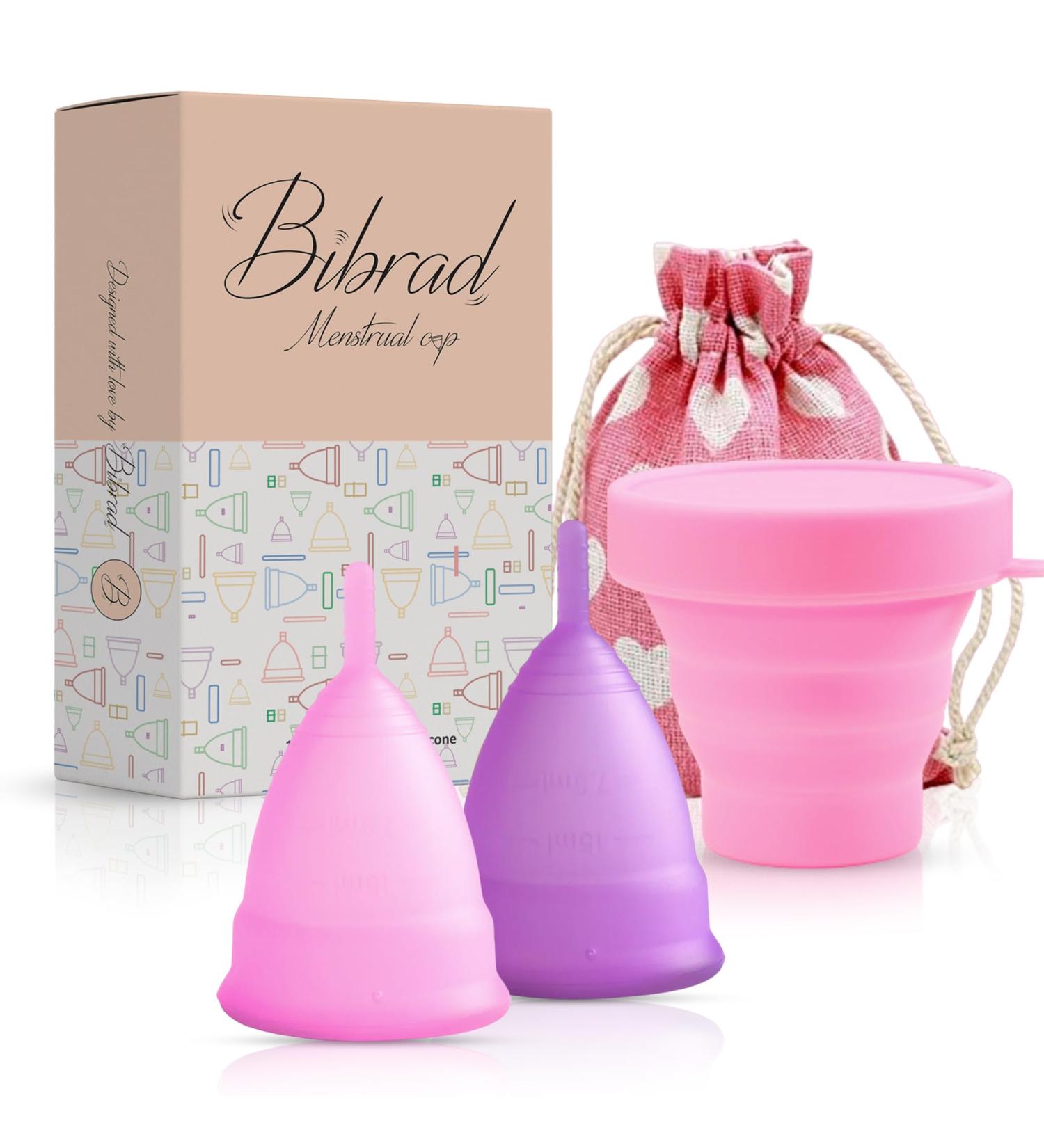 BiBrad Menstrual Cup Set - 2 Sizes (M & L) Sterilizer & Cotton Bag | 100% Soft Medical Silicone Washable & Reusable - Buy Online on GoSupps.com