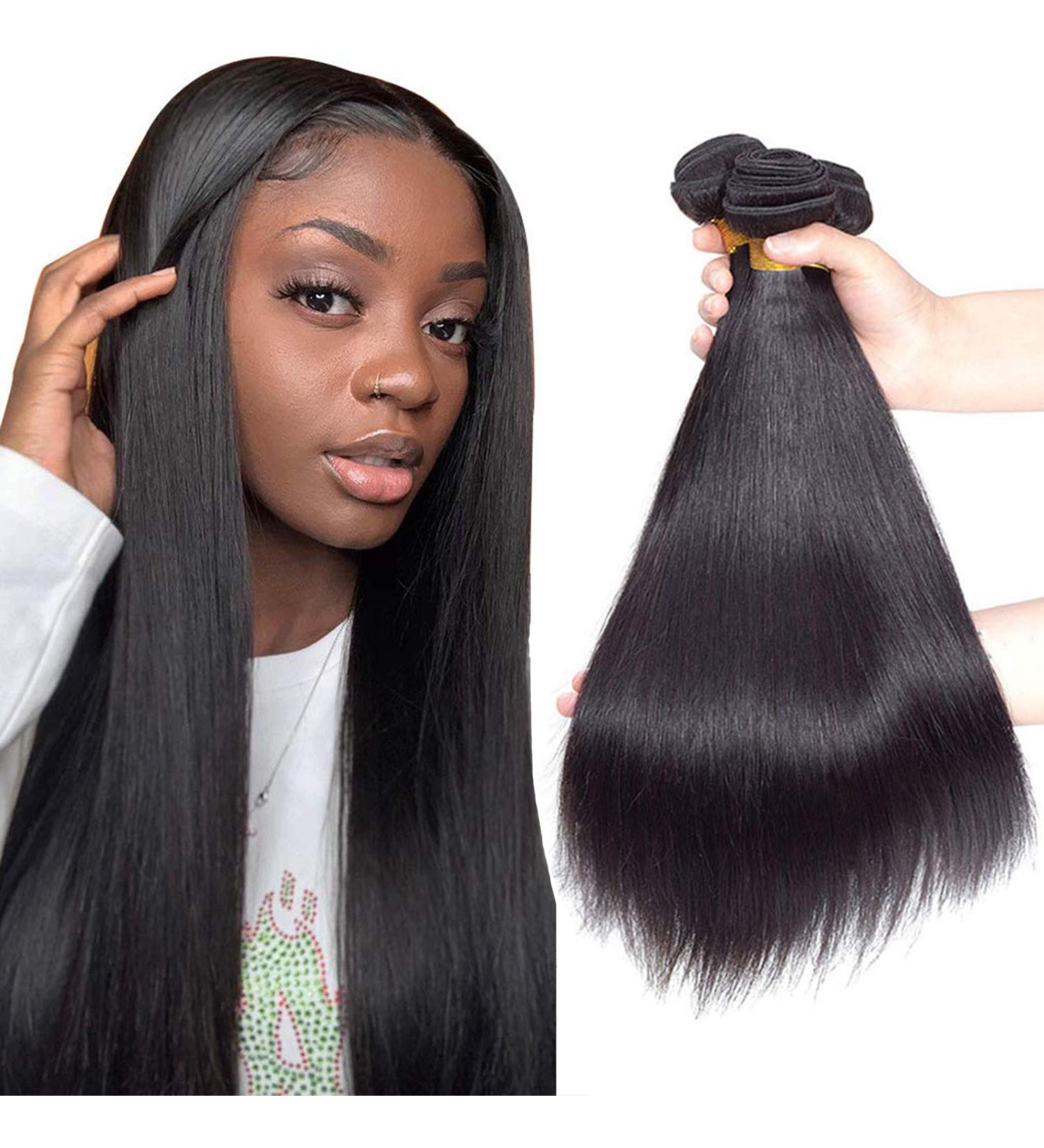 12A Grade Brazilian Virgin Straight Human Hair Bundles - 10 12 14 inches - 300g | Unprocessed Remy Hair Extensions - Buy Online on GoSupps.com