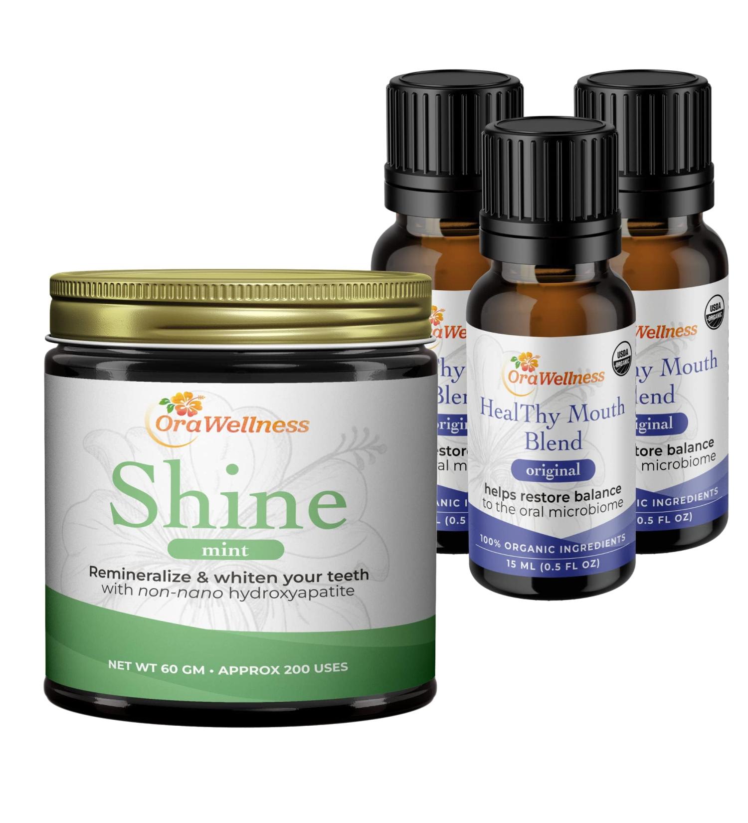 OraWellness Shine Remineralizing Natural Teeth Whitening Powder in Mint + Healthy Mouth Blend Organic Toothpaste & Mouthwash Alternative Tooth Oil Pack of 3 - Buy Online on GoSupps.com
