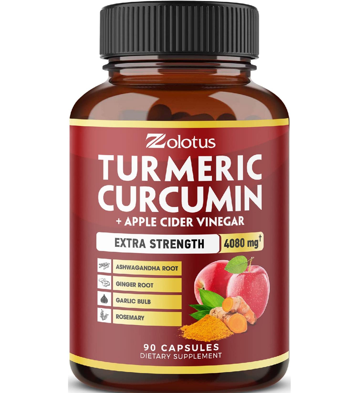 Turmeric Curcumin + Apple Cider Vinegar Capsules 4080mg with Ashwagandha, Ginger & Garlic - 3 Month Supply | Joint & Absorption Support - Buy Online on GoSupps.com