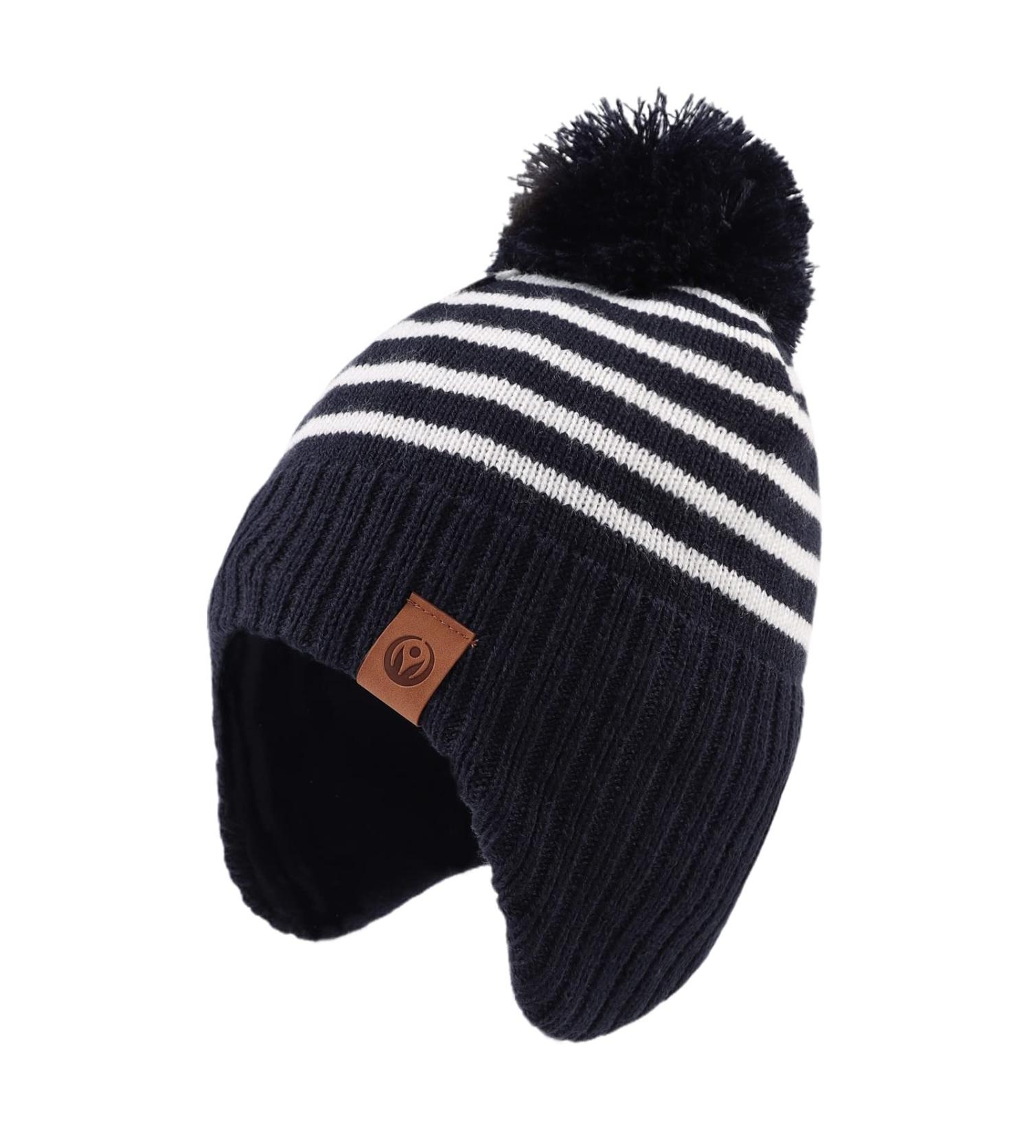 XIAOHAWANG Striped Winter Baby Beanie Hat for Boys & Girls | Toddler Kids Warm Knitted Classic Beanie 2-4 Years Navy - Buy Online on GoSupps.com