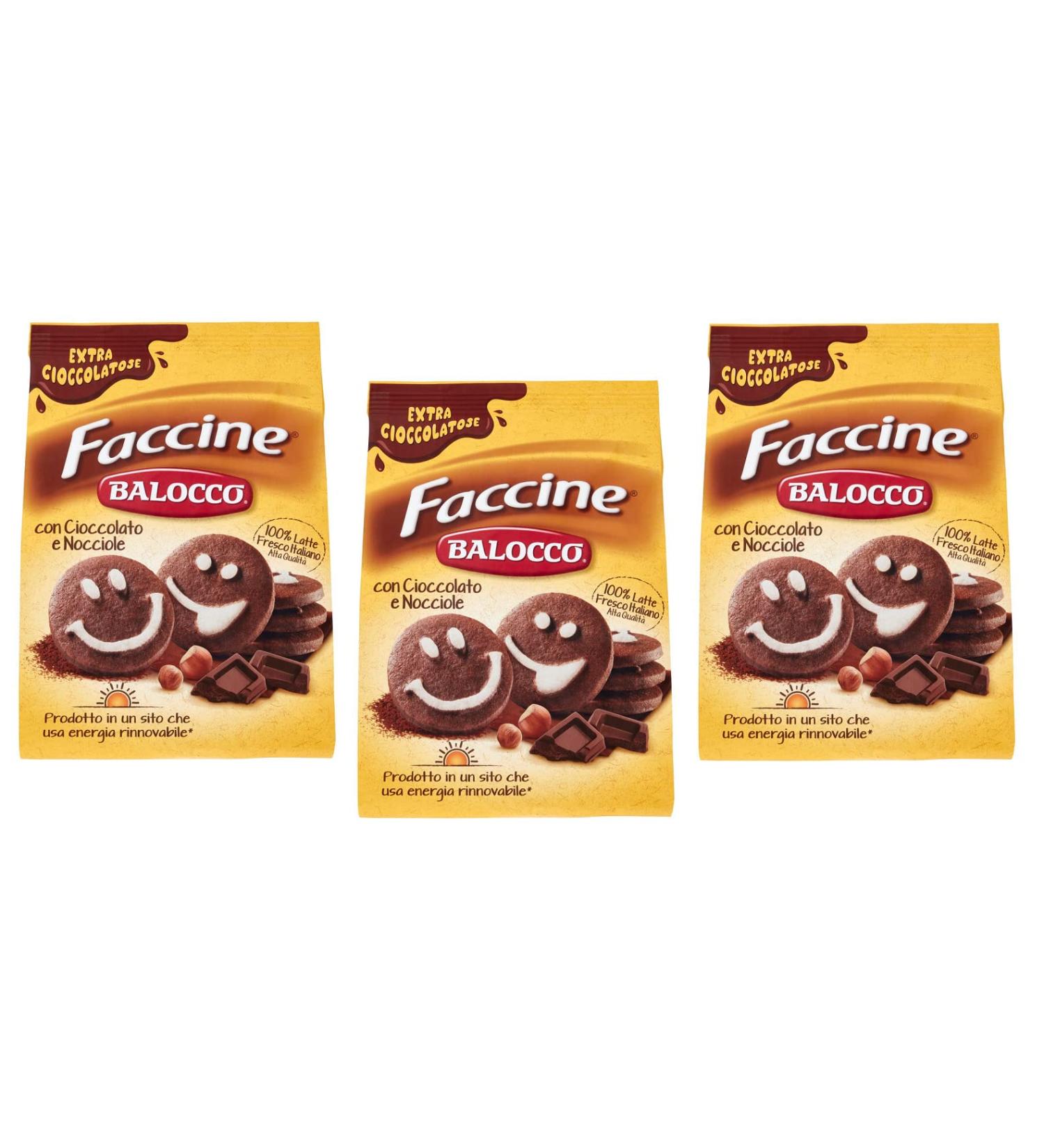  Balocco 3 x Balocco Faccine Biscotti con cioccolato e nocciole cookies with chocolate and hazelnuts biscuits 100% Italian biscuits 700 g - Buy Online on GoSupps.com