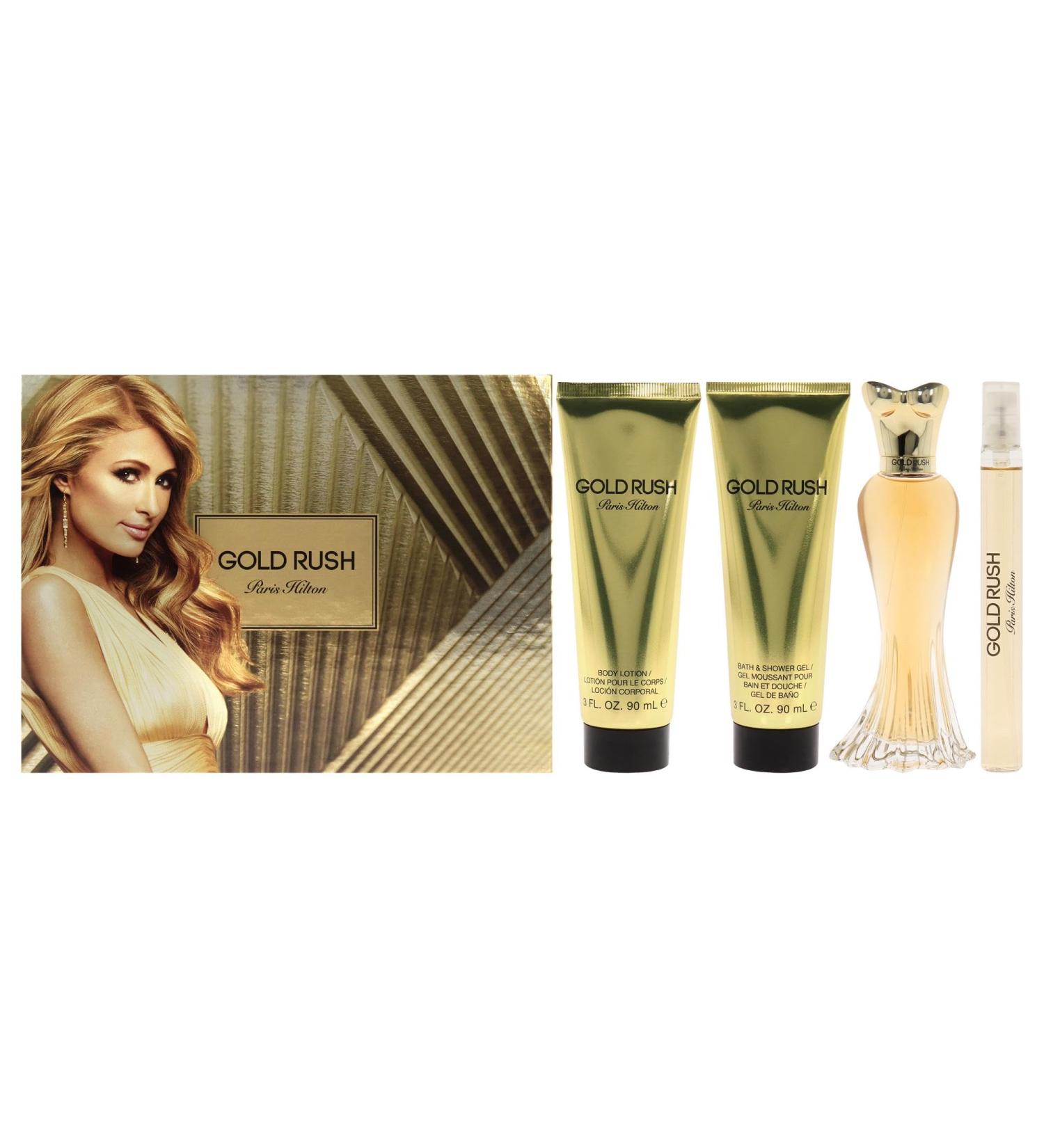 Paris Hilton Gold Rush 3.4oz EDP Spray 0.34oz EDP Spray 3oz Body Lotion 3oz Shower Gel Women 4 Pc Gift Set - Buy Online on GoSupps.com