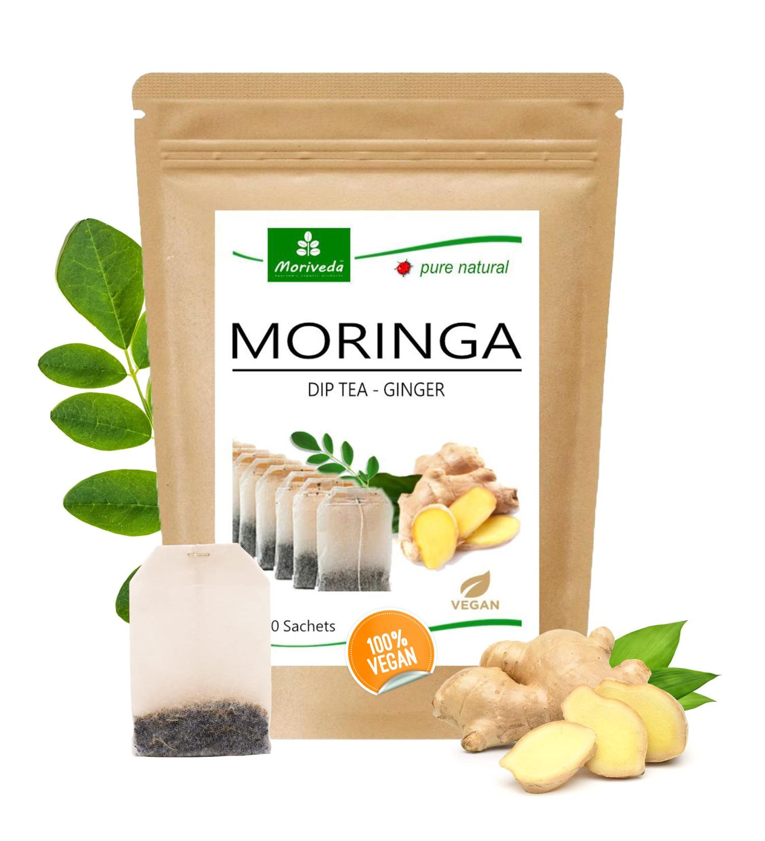 MoriVeda 100% Natural & Vegan Moringa Tea - Apple-Cinnamon Pomegranate Ginger Mint Blend (20 Bags) - Buy Online on GoSupps.com