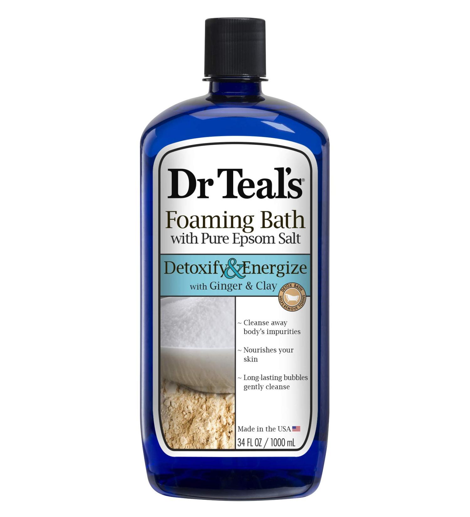 Dr Teal's Foaming Bath with Epsom Salt - Detox & Energize with Ginger & Clay, 34 oz - Buy Online on GoSupps.com