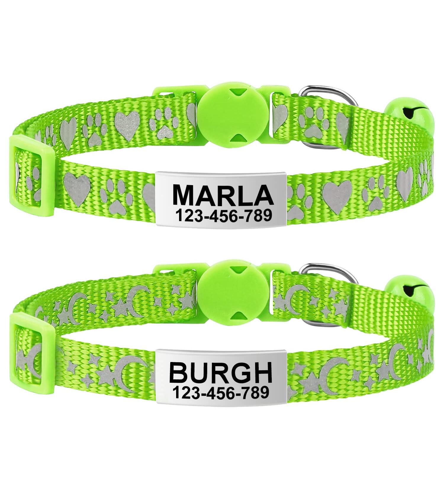 Tagme Reflective Cat Collar 2-Pack | Custom Name & Address Shield for Cats & Puppies | Safety Lock & Bell | Green 18-28 cm - Buy Online on GoSupps.com