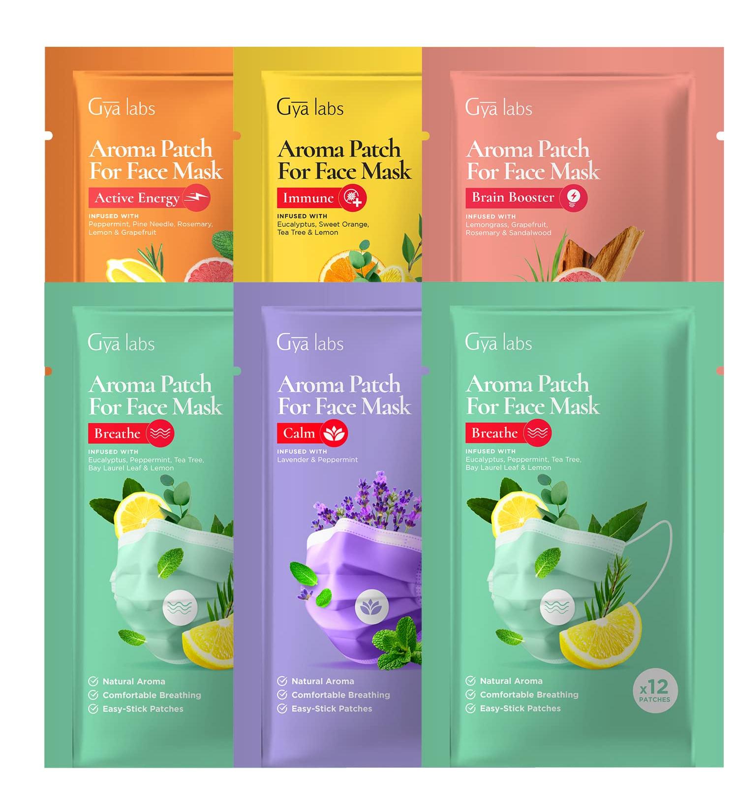 Combo Pack & Breathe Stickers Set for Masks - Natural Essential Oil Aromatherapy Stickers to Refresh Breath for Facial Masks & Pillows 10 Packs-120 Patches - Gya Labs - Buy Online on GoSupps.com