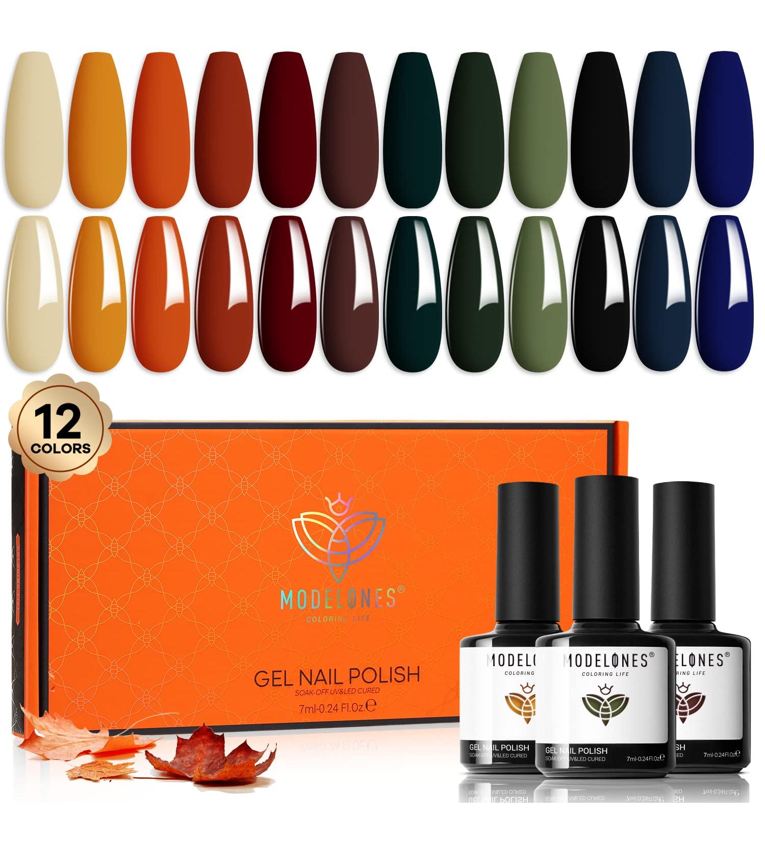 Modelones Fall Gel Nail Polish Kit - 12 Colors Soak Off Set for DIY Home Salon Manicure - Yellow, Sage Green, Orange, Nude, Blue, Red, Black - 0.24oz - LED Gel Nail Polish Set - Vintage Era - Buy Online on GoSupps.com