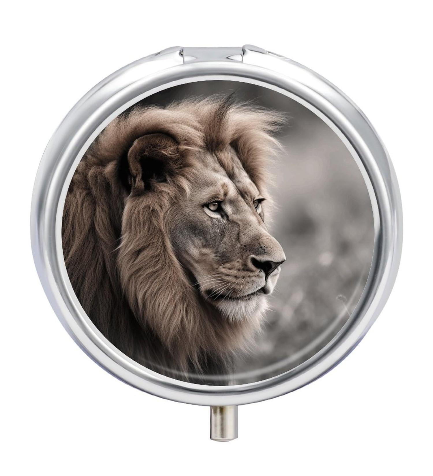 Portable 3 Compartment Pill Box - Wildlife Lion Travel Organizer for Purse & Pocket - Buy Online on GoSupps.com