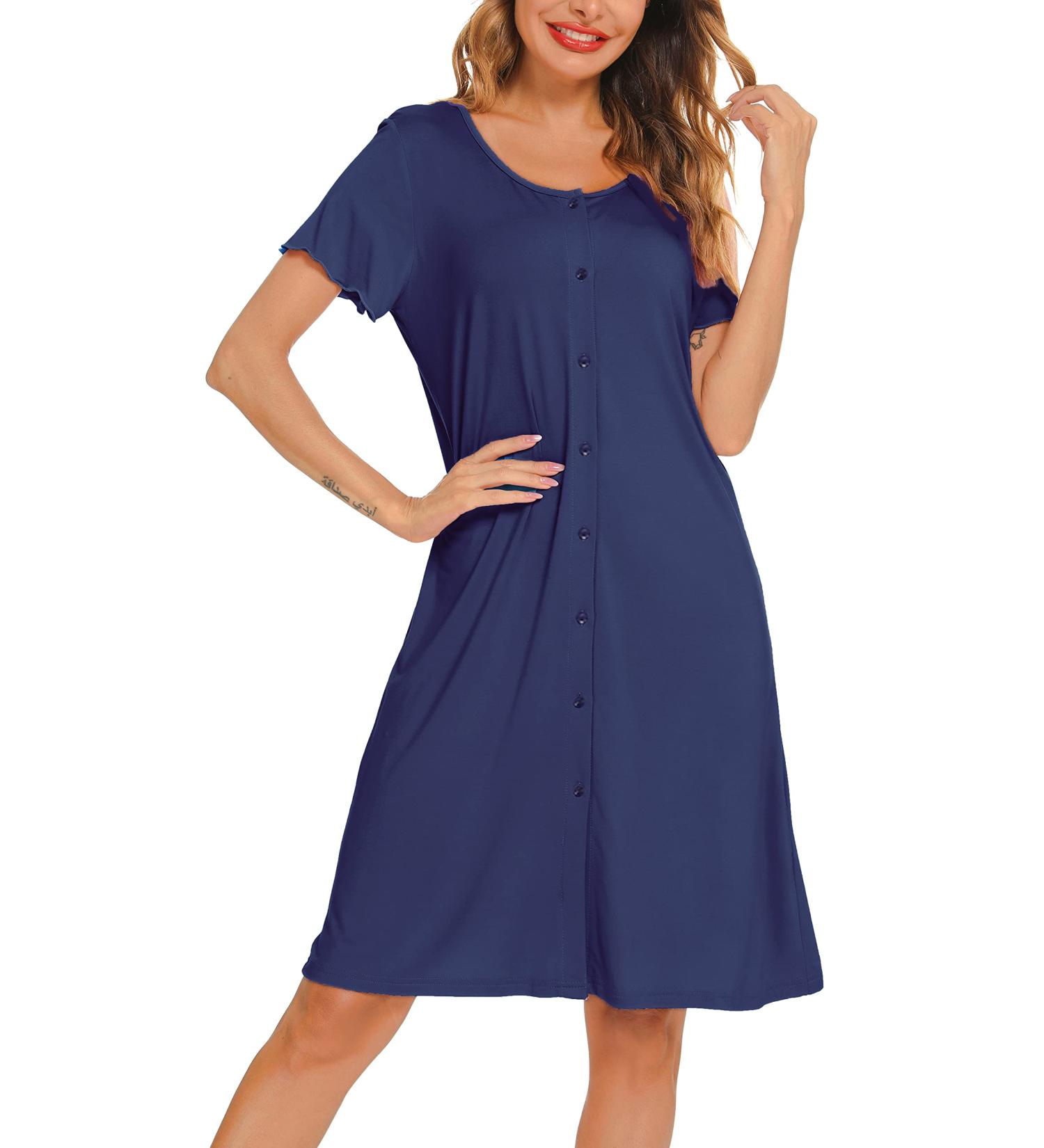 Lovasy Women's Navy Blue XL Nightdress - Soft Maternity & Nursing Nightie - Buy Online on GoSupps.com
