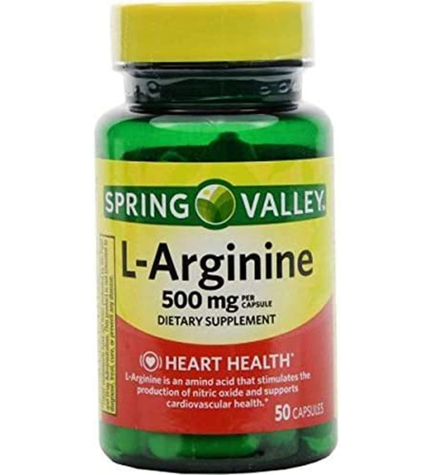 Spring Valley L Arginine Amino Acid Supplements 1 Capsule Per Serving 50 Ct