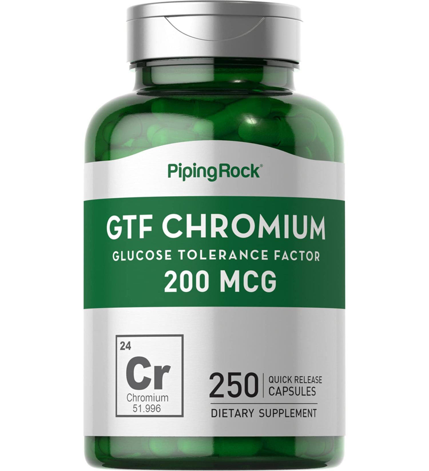 GTF Chromium 200 mcg | 250 Capsules | Glucose Tolerance Factor Supplement - Piping Rock - Buy Online on GoSupps.com