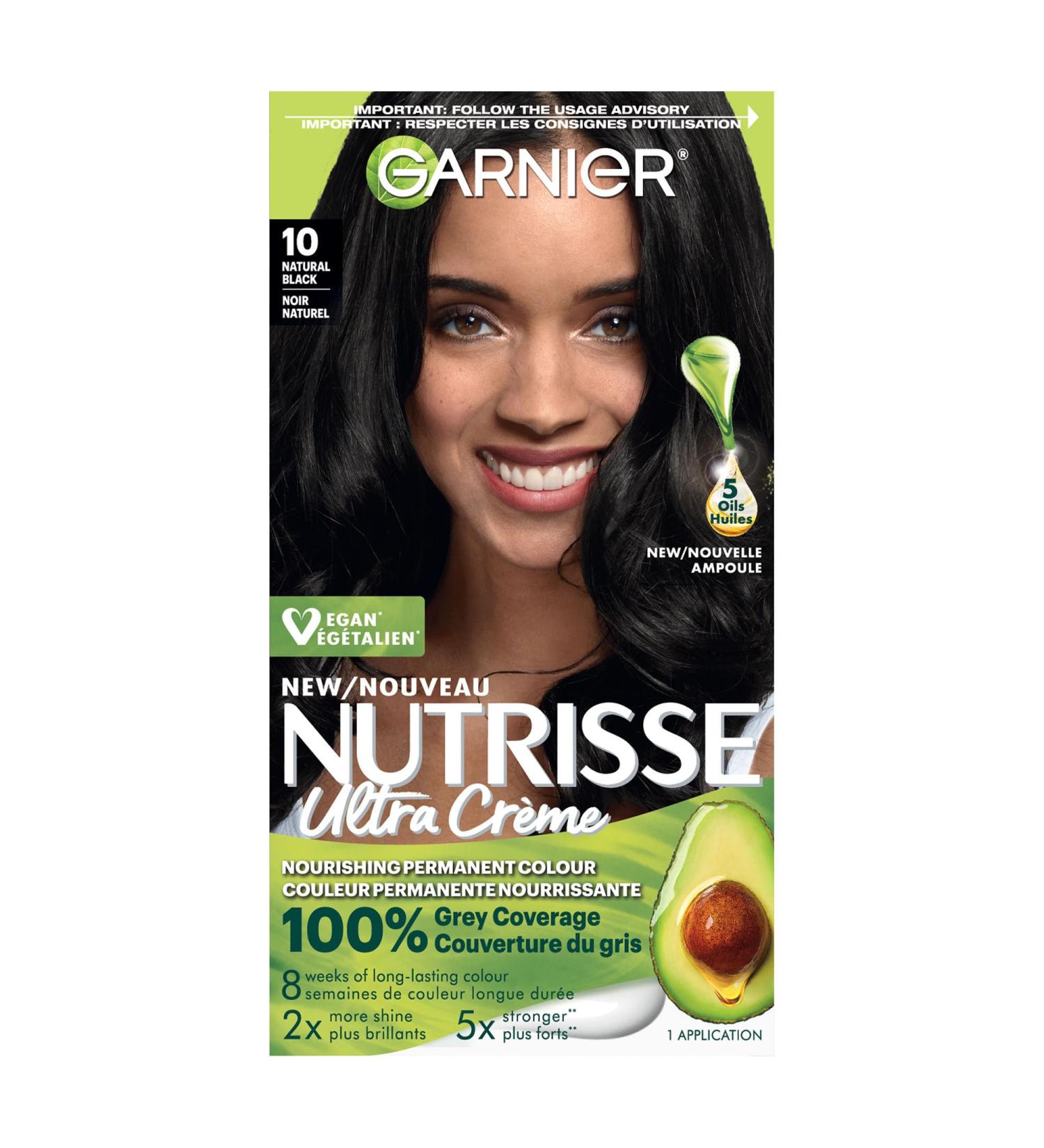Garnier Nutrisse Ultra Cr me Permanent Hair Dye 100% Grey Coverage Vegan Formula Nourished Hair Long-Lasting Rich Colour 10 Natural Black 1 Application Packaging May Vary BLACK SHADES 10 Natural Black - Buy Online on GoSupps.com