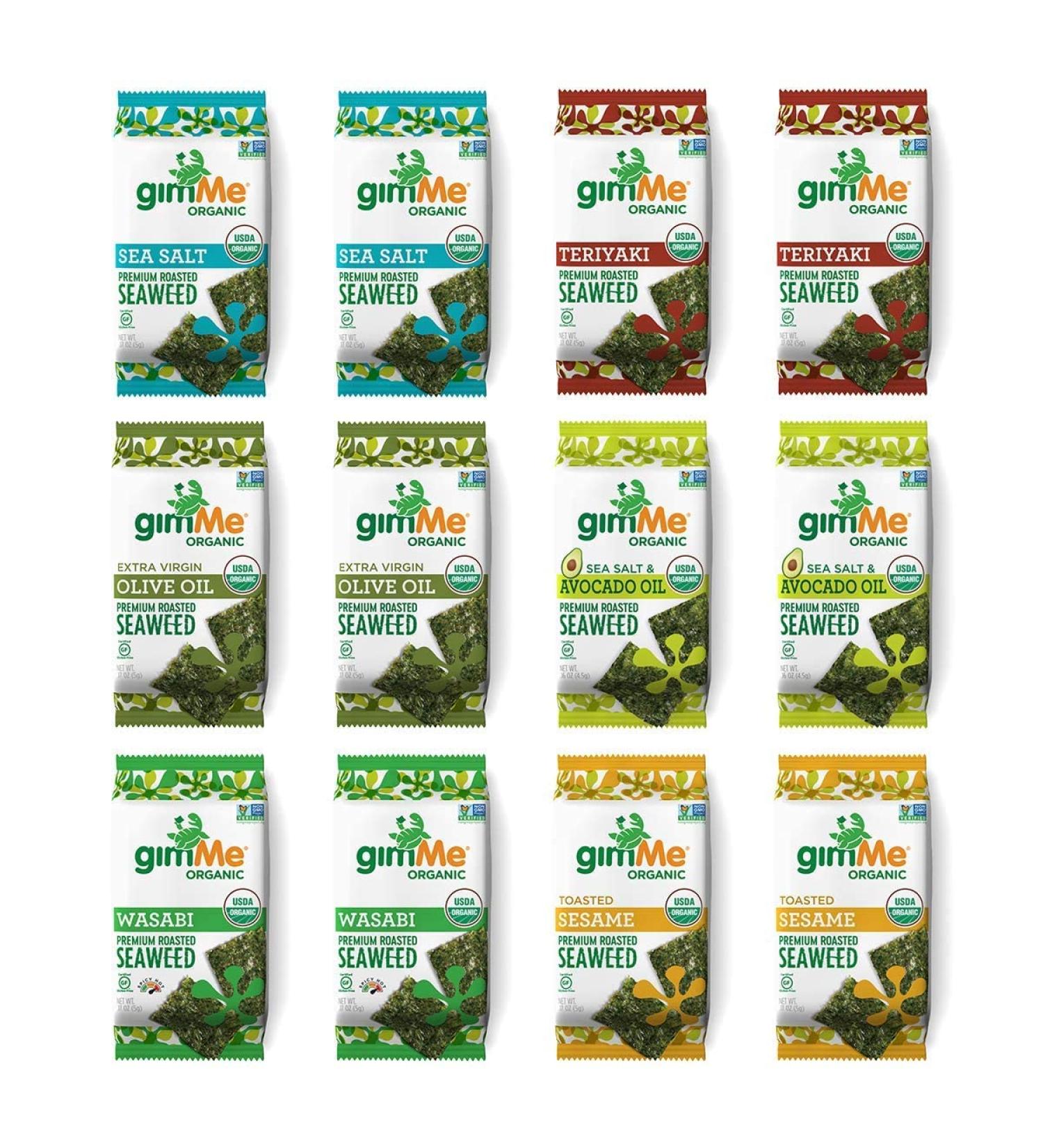 GimMe Organic Roasted Seaweed Sheets Variety Pack - 12 Count | Keto, Vegan, Gluten-Free | Rich in Iodine & Omega-3 | On-the-Go Snack for Kids & Adults | 6 Flavors Included - Buy Online on GoSupps.com