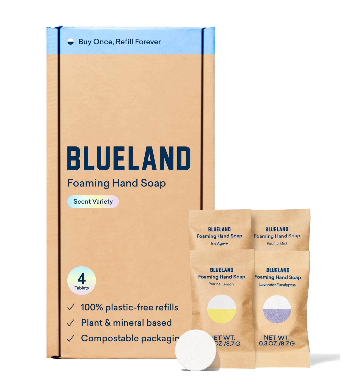 BLUELAND Foaming Hand Soap Refill Tablets 4-Pack Variety Pack Scents Eco Friendly Cleaning Products 4 x 9 Fl oz Classic Variety 4 Count (Pack of 1) - Buy Online on GoSupps.com