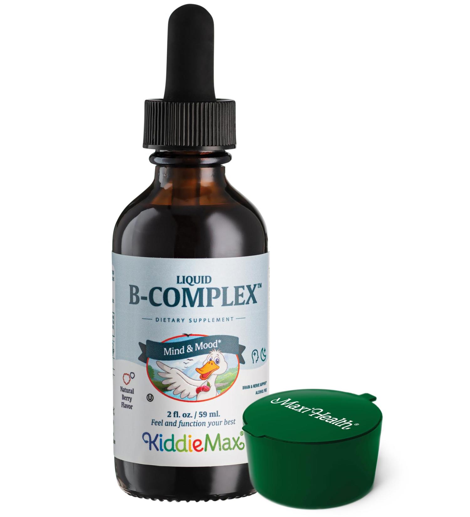 Maxi Health Raspberry Liquid Vitamin B Complex Supplement with Vitamin B12 - Sublingual B Drops for Kids with B1 B2 B3 B5 B6 Biotin Folic Acid For Energy & Brain Function - 2 fl. Oz Green Pillbox - Buy Online on GoSupps.com