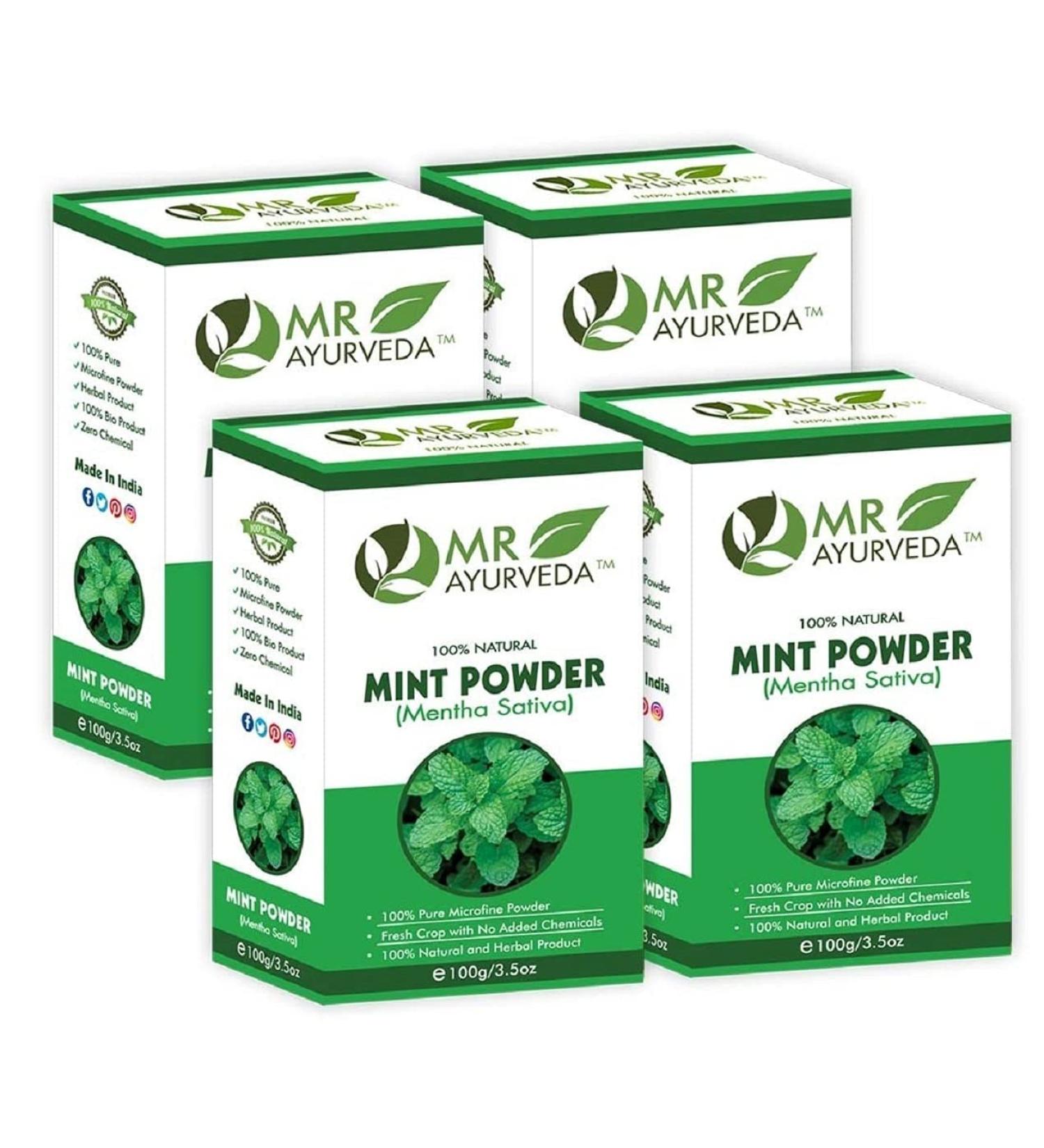 NENA Mint Powder | Mint Powder Organic | Mint Powder for Face Pack | Pudina Powder for Hair | Mint Powder for Skin | No Added Chemicals - Set of 4 (400 Grams)