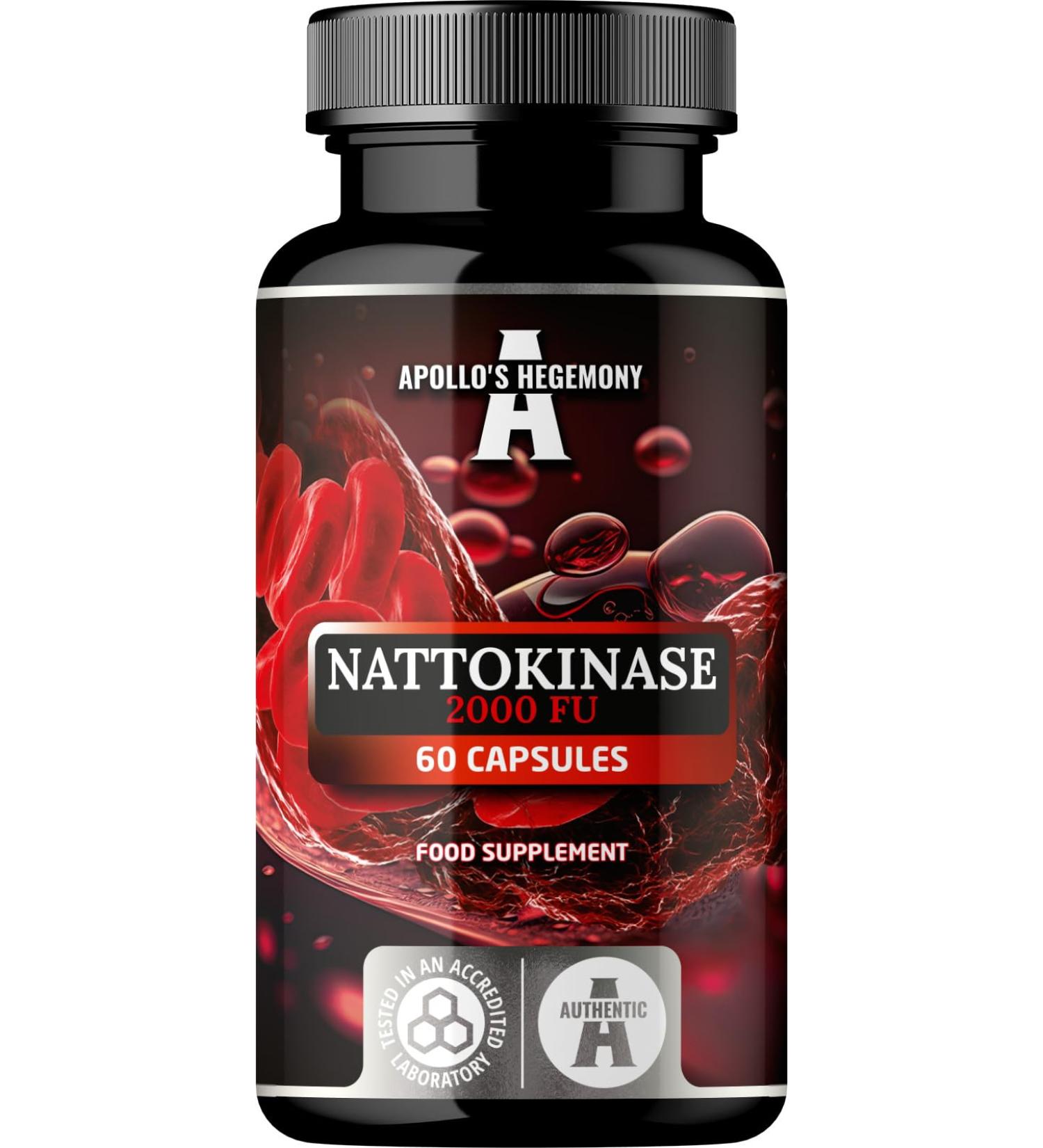 Nattokinase High Strength 100mg (2000 FU) - 60 Vegan Capsules - 2 Months Supply - Nattokinase Enzymes from Fermented Soybeans - Food Supplement - by Apollo's Hegemony - Buy Online on GoSupps.com