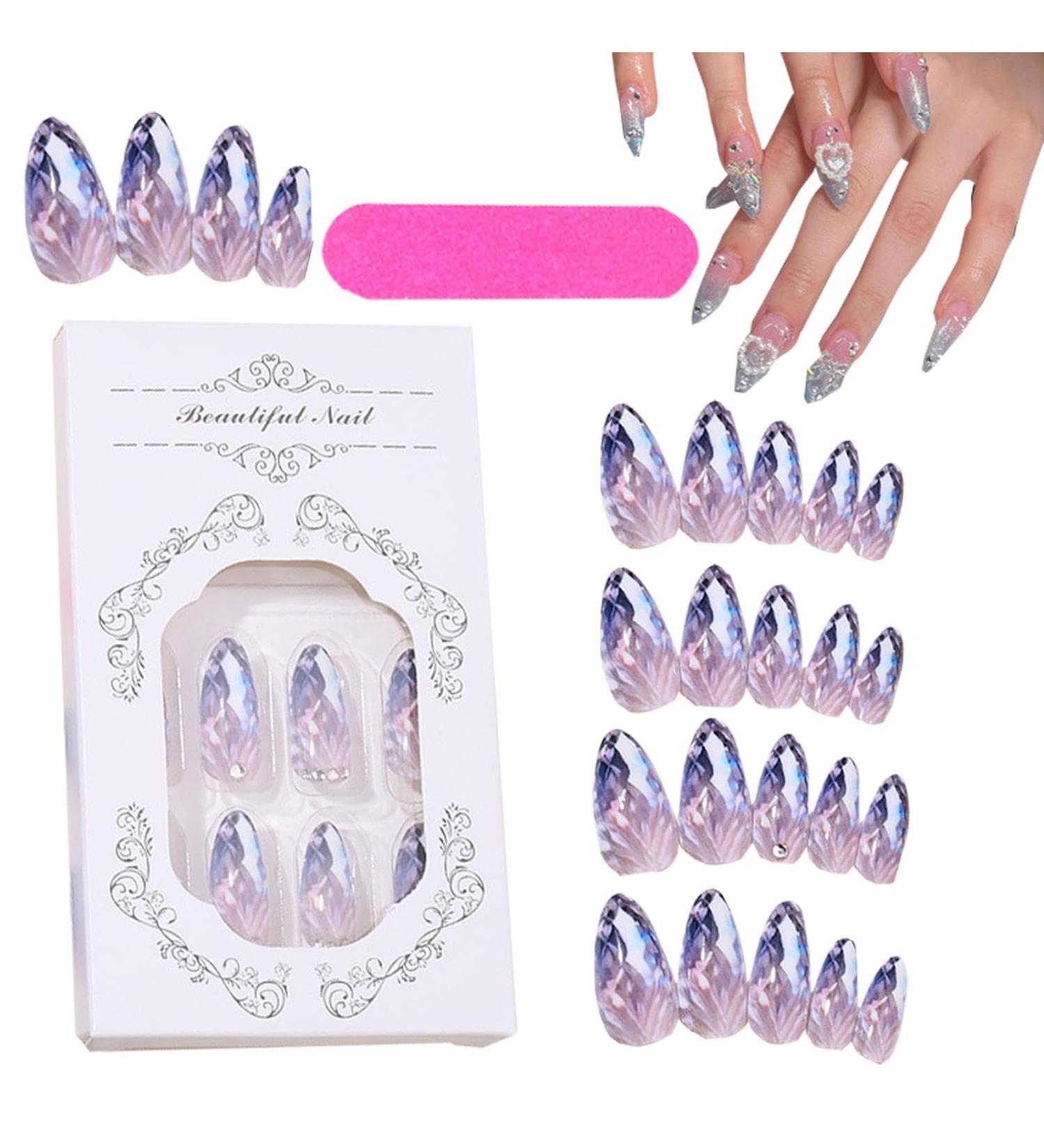Almond Press on Nails - Almond Shape Stick on False Nails Rhombus Crystal Full Fake Nail Kit in 12 Sizes for Manicure Enthusiasts Women Girls - Buy Online on GoSupps.com