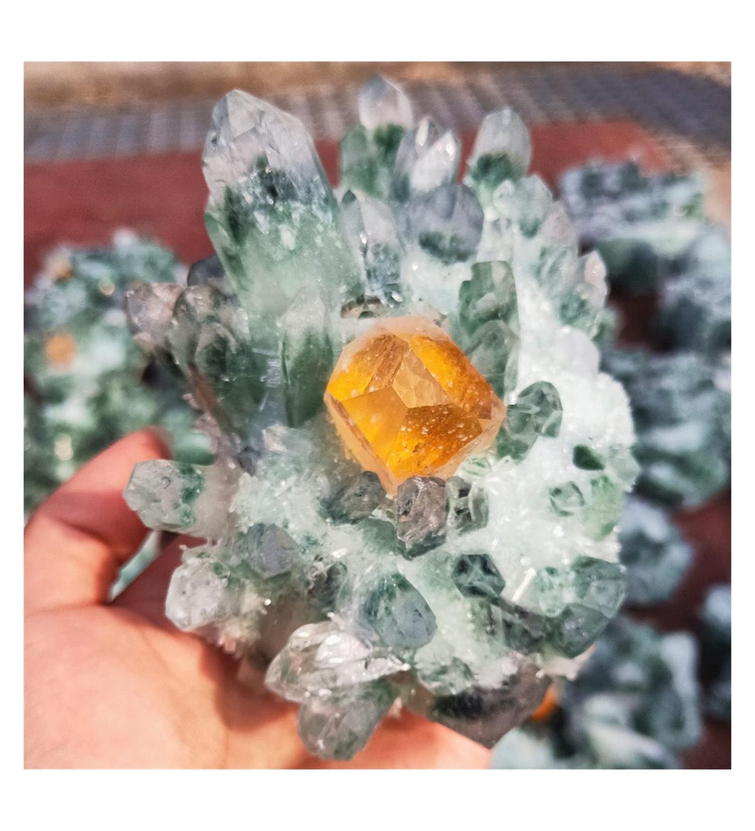 Natural Crystal Rough 550g Quartz Cluster Natural Green Ghost Crystal Cluster Inlaid with Yellow Specimen yuebang - Buy Online on GoSupps.com