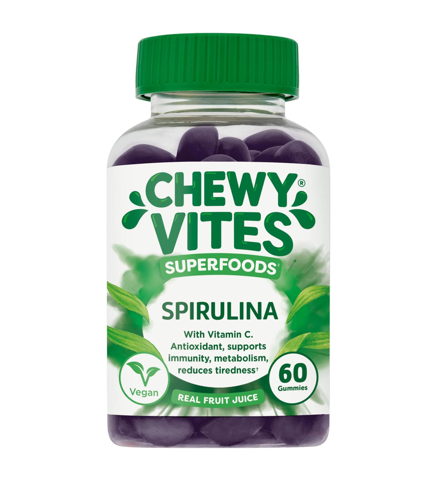 CHEWY VITES Adults Superfoods Spirulina Gummies - 60 Count | 200mg per Serving | 100% RI Vitamin C | Vegan & Real Fruit Juice Infused - Buy Online on GoSupps.com