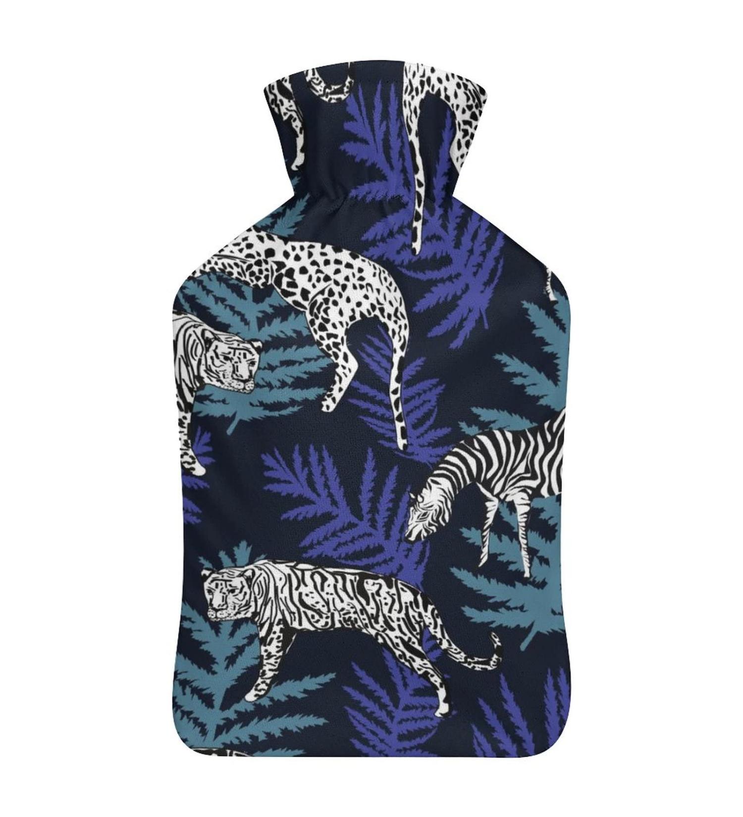 Leopard Pattern Hot Water Bottle with Lid - Rubber Pain Relief Bag for Cramps & Cold Therapy - Buy Online on GoSupps.com