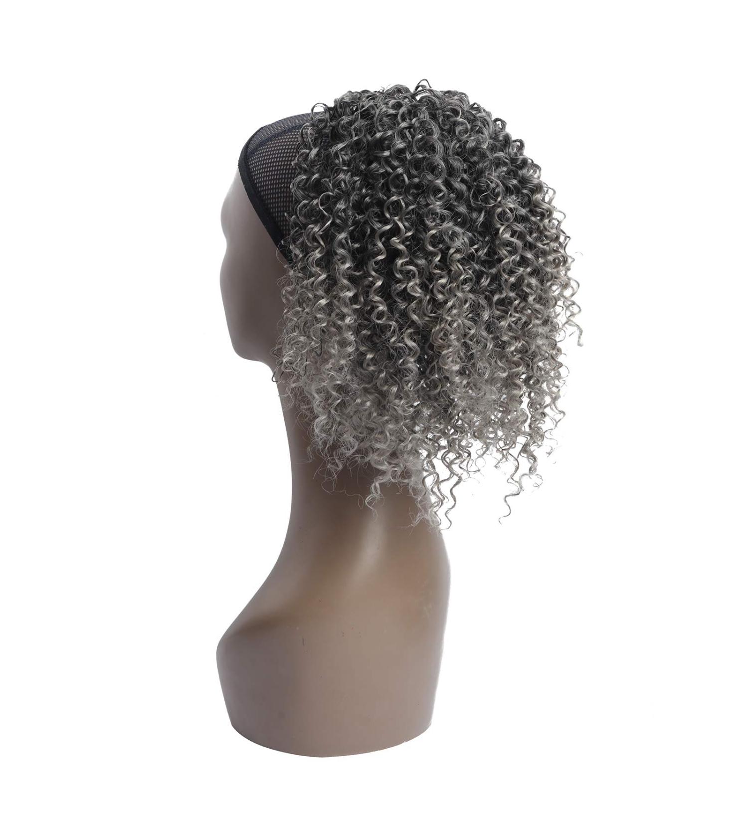 YEBO Afro Drawstring Curly Ponytail - 10 Inch Ombre Gray Synthetic Hair Extension for African American Women - Buy Online on GoSupps.com