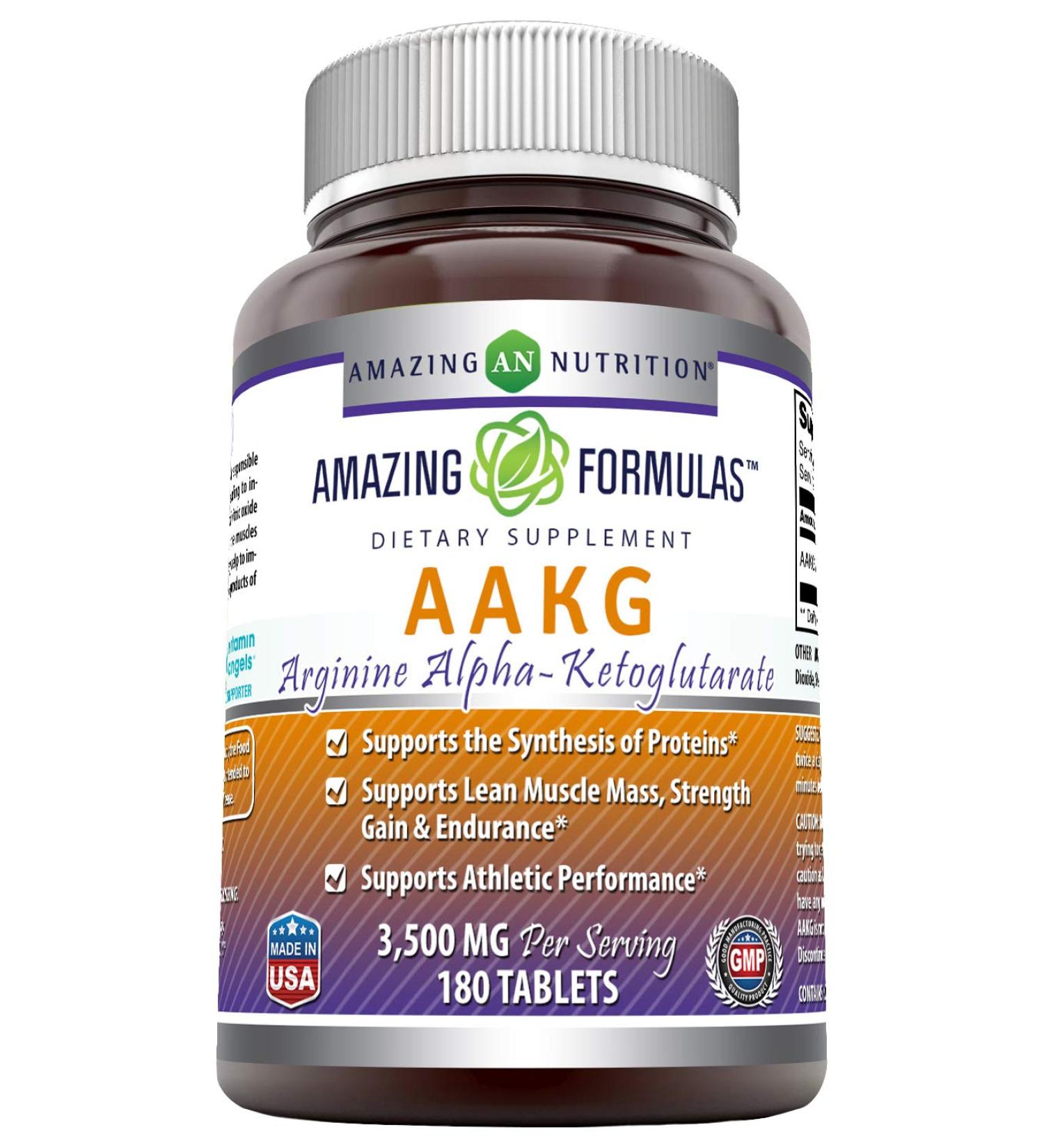 Amazing Formulas AAKG Arginine Alpha-Ketoglutarate 3500 Mg - 180 Tablets - Supports Lean Muscle Mass & Strength Gain - Non-GMO Supplement - Buy Online on GoSupps.com
