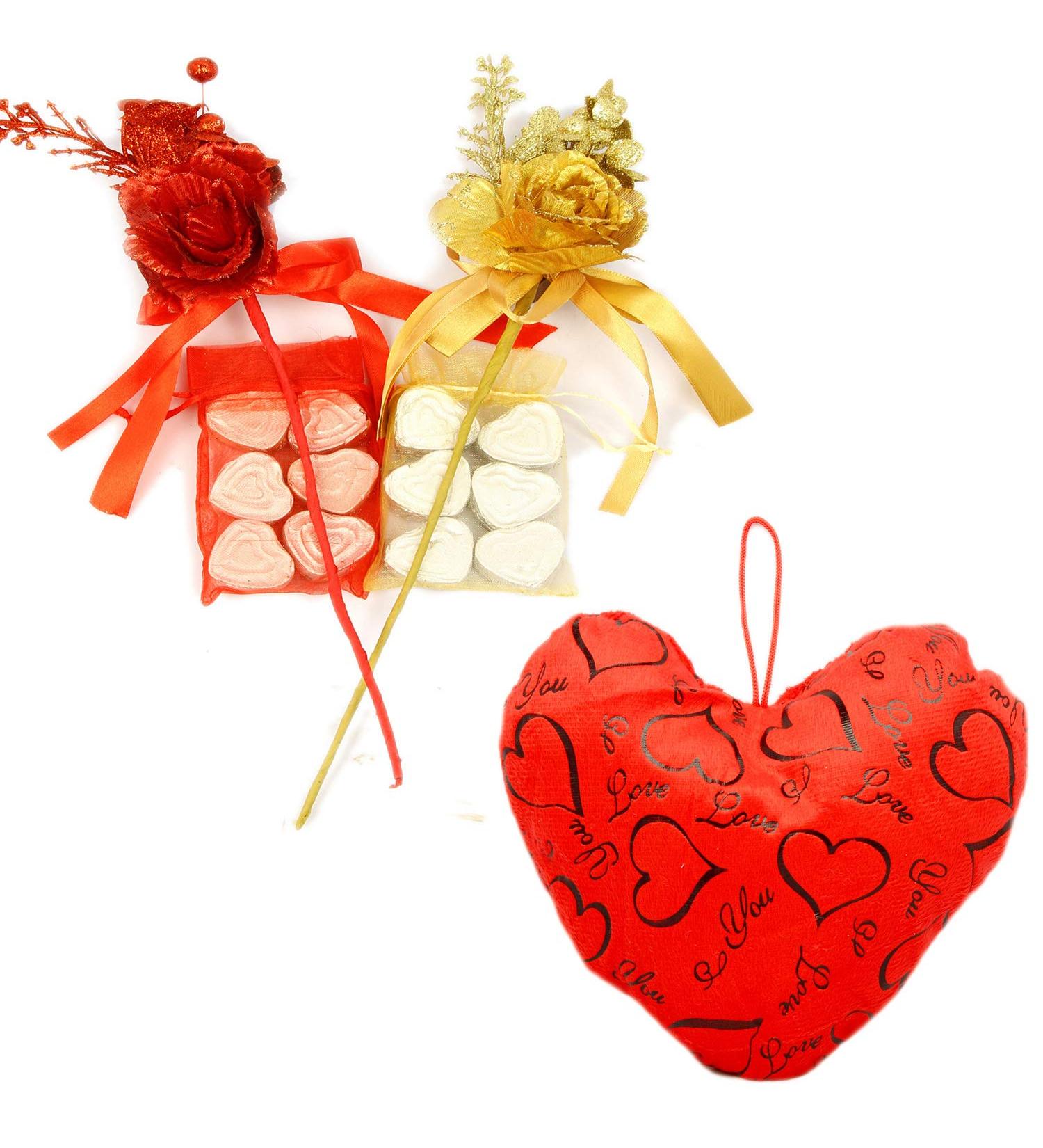 Ghasitaram Gifts Valentine Gift - Heart Pillow With Roses And Chocolate - Buy Online on GoSupps.com