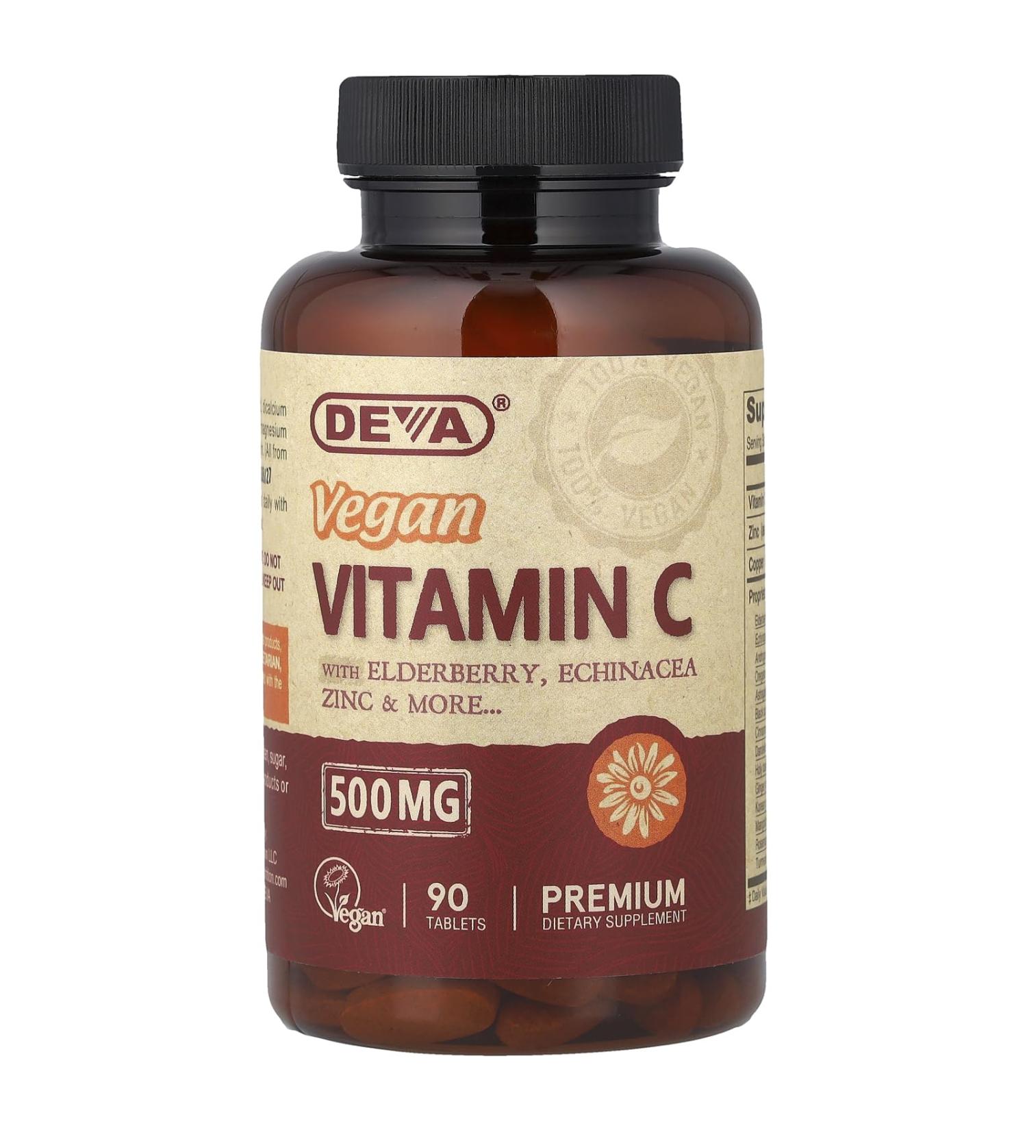 DEVA Vegan Vitamin C with Elderberry Echinacea Zinc 90 Tablets