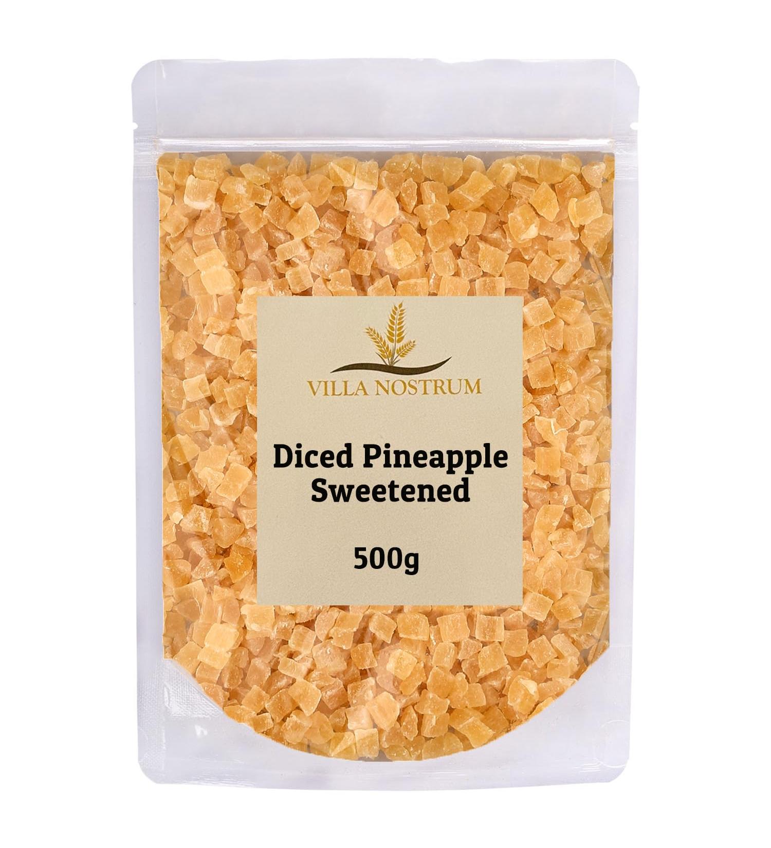 Diced Sweetened Pineapple 500g by Villa Nostrum - Diced Pineapple Chunks with Added Sugar Suitable for Vegetarians Super- Snackable - Buy Online on GoSupps.com