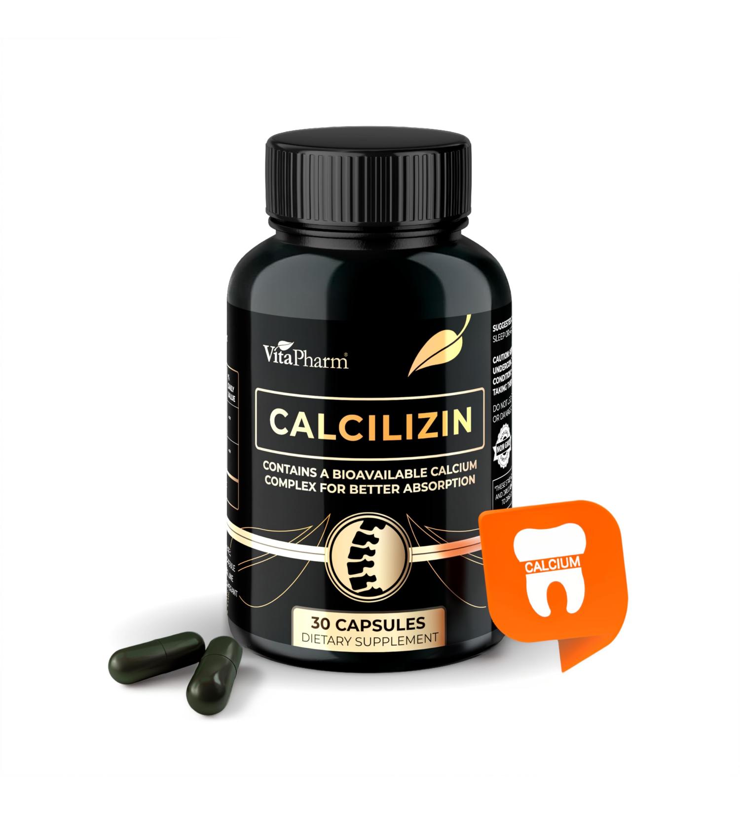 VitaPharm Calcilizin Calcium L-Pidolate & L Lysine Capsules Bone Strength & Bone Health Support Calcium for Men & Women Non-GMO Bone Support Supplement 30 Capsules - Buy Online on GoSupps.com