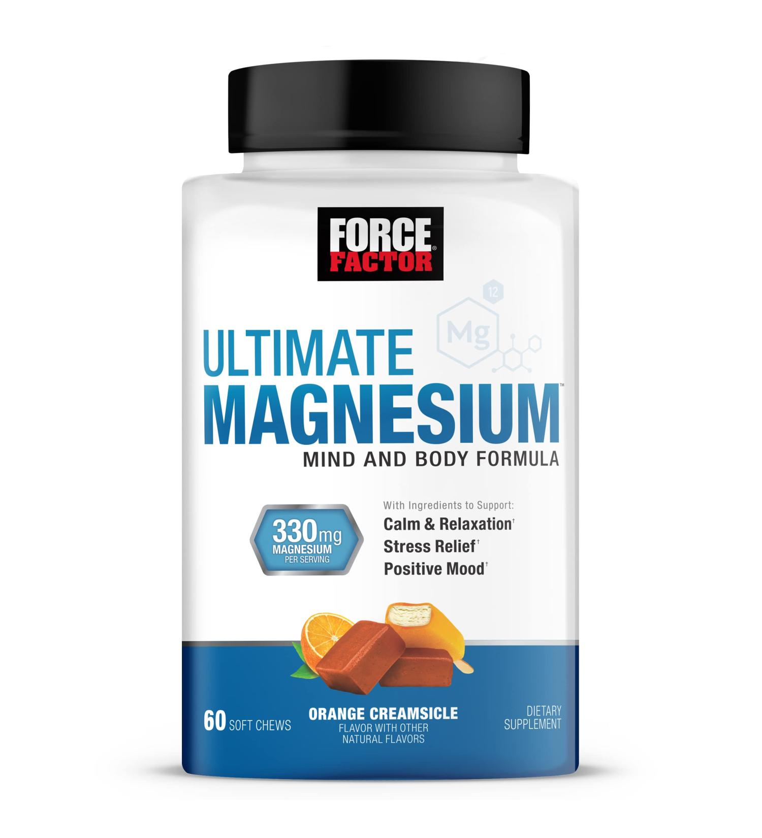 Force Factor Ultimate Magnesium Chewables - Sleep Aid & Stress Relief, Vegan & Gluten-Free, Orange Creamsicle Flavor - 60 Soft Chews - Buy Online on GoSupps.com