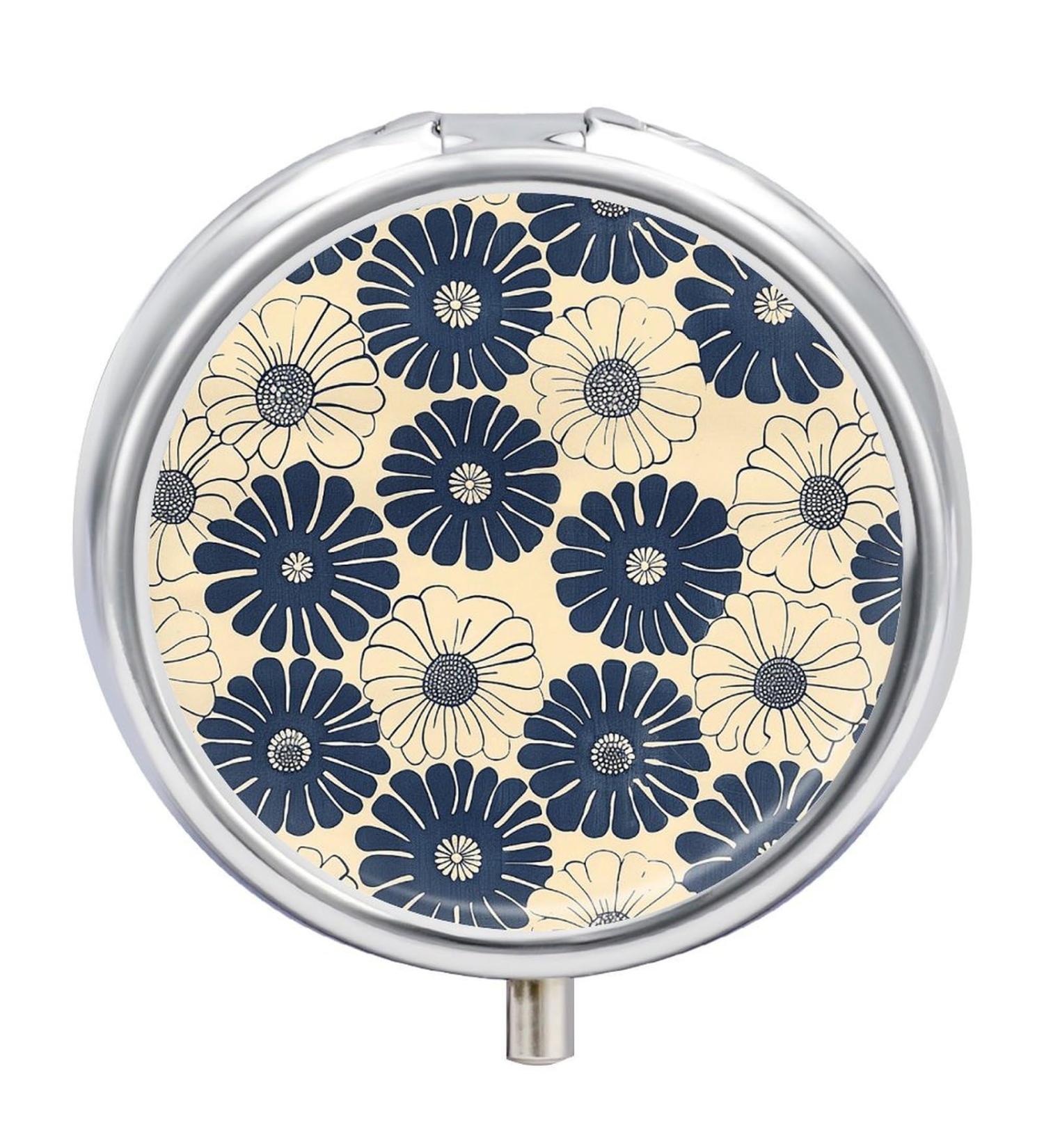 Portable 3 Compartment Pill Box for Travel - White Floral Round Pill Organizer for Purse & Pocket - Buy Online on GoSupps.com