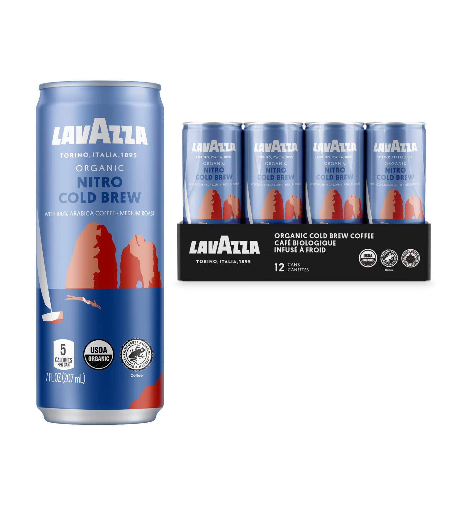 Lavazza Organic Nitro Cold Brew Coffee - 7oz x 12 Count - Smooth Medium Roast with Fruity Notes - 100% Arabica - USDA & Rainforest Alliance Certified - Buy Online on GoSupps.com