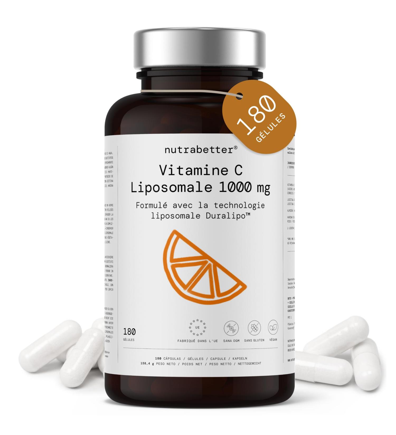 Vitamine C Liposomale 1000mg | 180 G lules V g tales | Forme Liposomale Haute Absorption | Contribue au Fonctionnement Normal du Syst me Immunitaire (EFSA) | 3 Mois | nutrabetter  - Buy Online on GoSupps.com