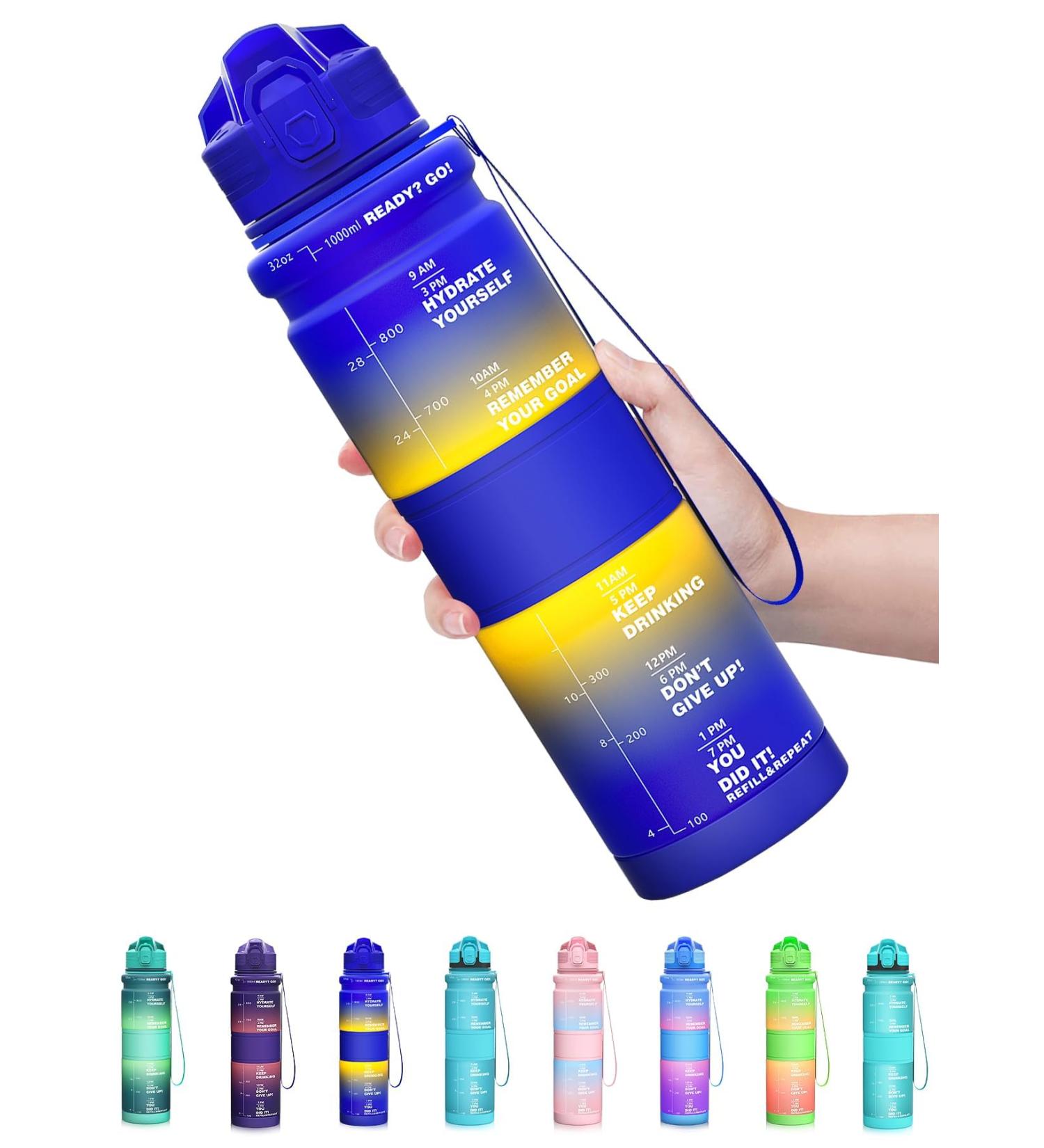 Coolfel 500ml BPA-Free Tritan Water Bottle for Kids - Motivational Time Marking - Dark Blue-Yellow - Perfect for School & Gym - Buy Online on GoSupps.com
