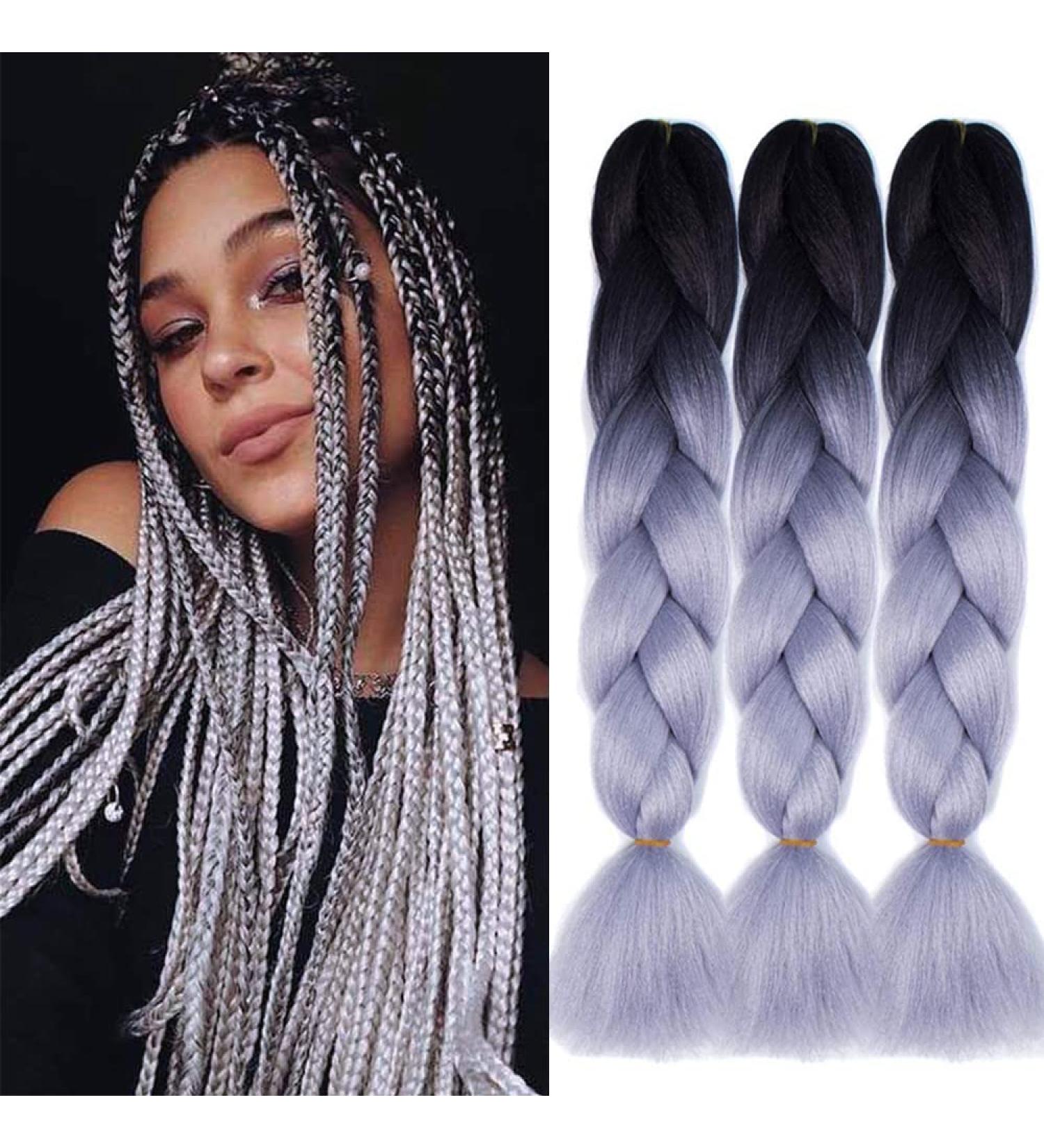 Buy Ombre Jumbo Braiding Hair Kanekalon - 24 Inch Synthetic Hair Extensions (Black-Gray) - 3 Pack for Crochet Twist Braids - Buy Online on GoSupps.com