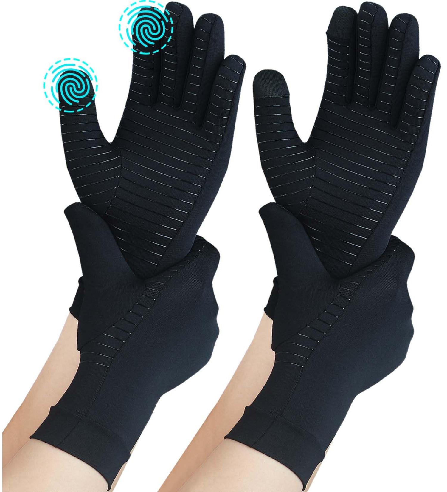 Buy 2 Pairs Full Finger Copper Arthritis Compression Gloves - Touchscreen Tips for Hand Pain Relief Carpal Tunnel Rheumatoid Medium Size Black for Men & Women - Buy Online on GoSupps.com
