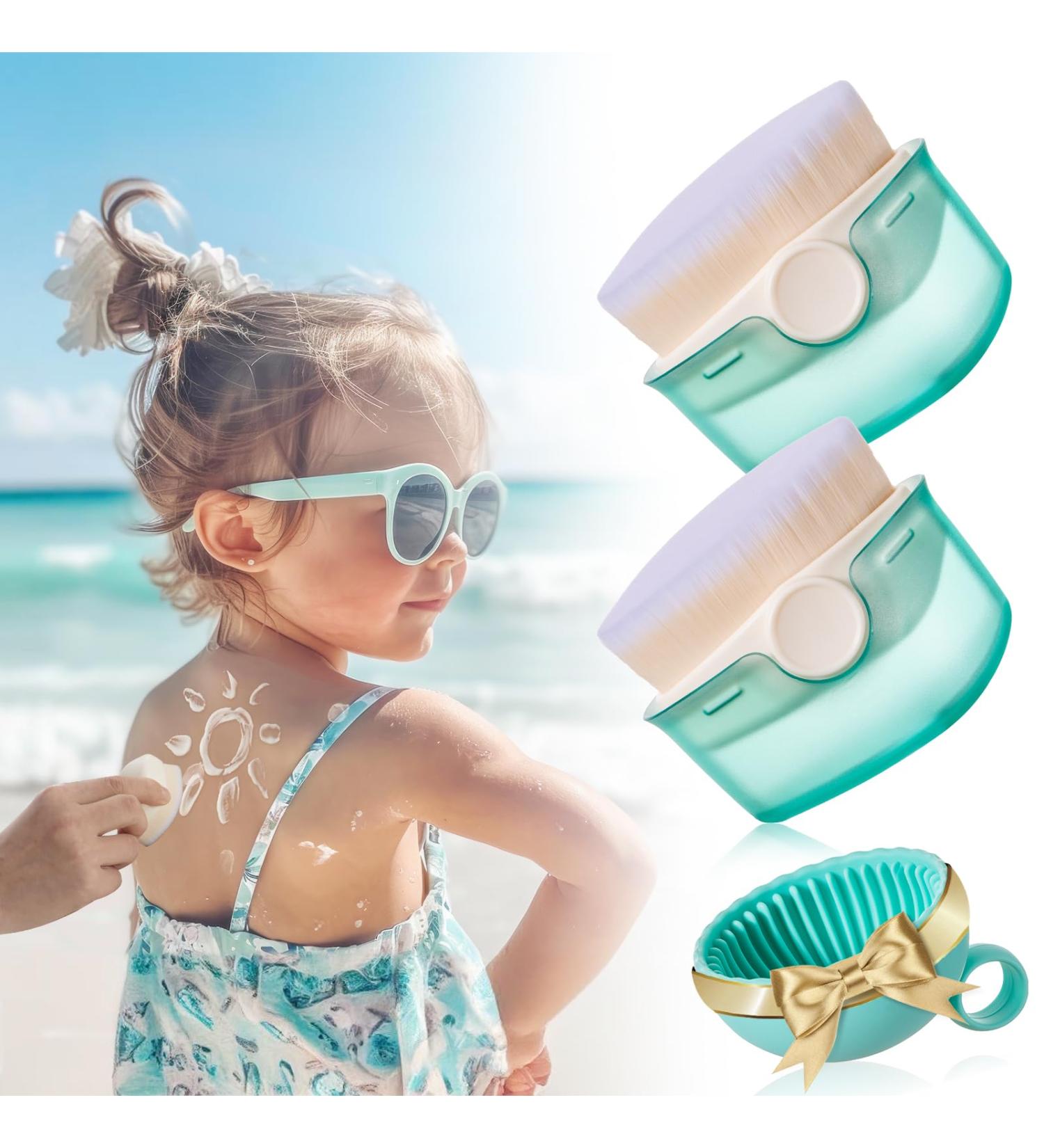 Kids Sunscreen Applicator Set - 2pcs Sunblock Brush with Protective Lid & Cleaning Kit | Perfect for Easy Sun Lotion Application (Green - Buy Online on GoSupps.com
