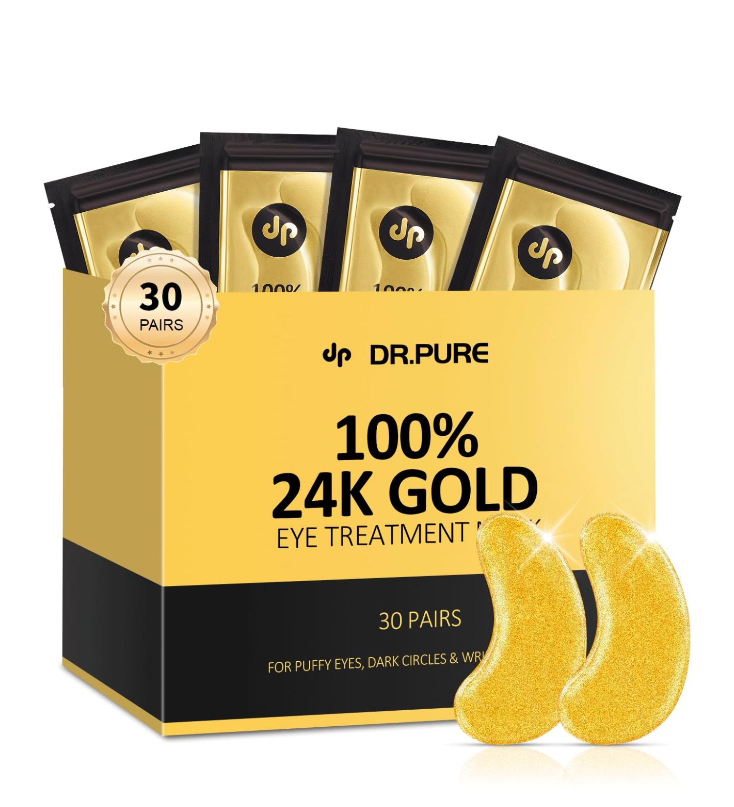 Dr. Pure Under Eye Patches (30 Pairs) - Eye Masks for Dark Circles, Puffy Eyes & Puffiness with 24K Gold - Under Eye Patches for Dark Circles and Puffiness - Buy Online on GoSupps.com